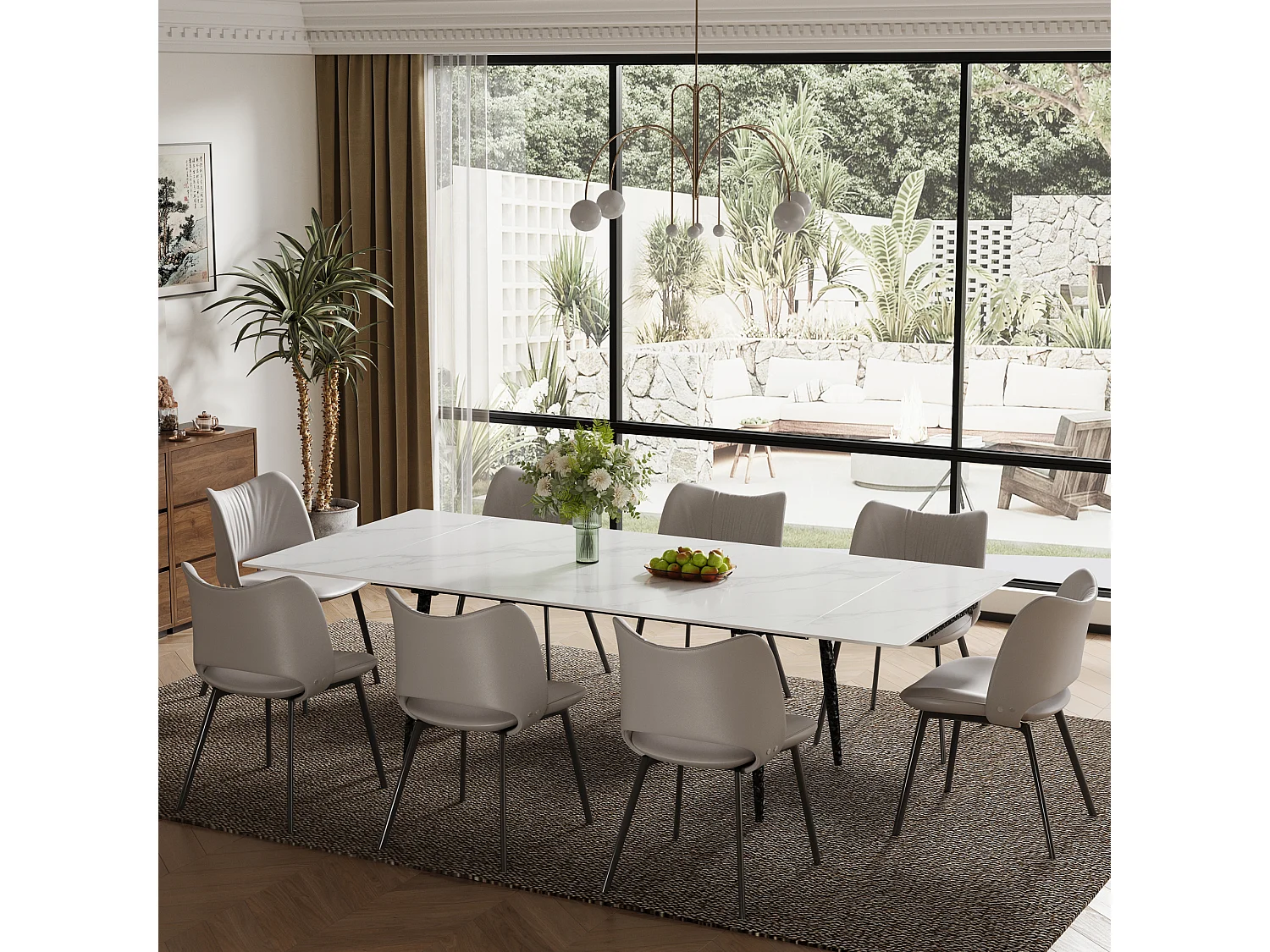 Set de 2 chaises de salle à manger en simili cuir Mid-Century, avec coussin doux et pieds en métal, idéales pour le salon et la salle à manger, couleur sable (2)