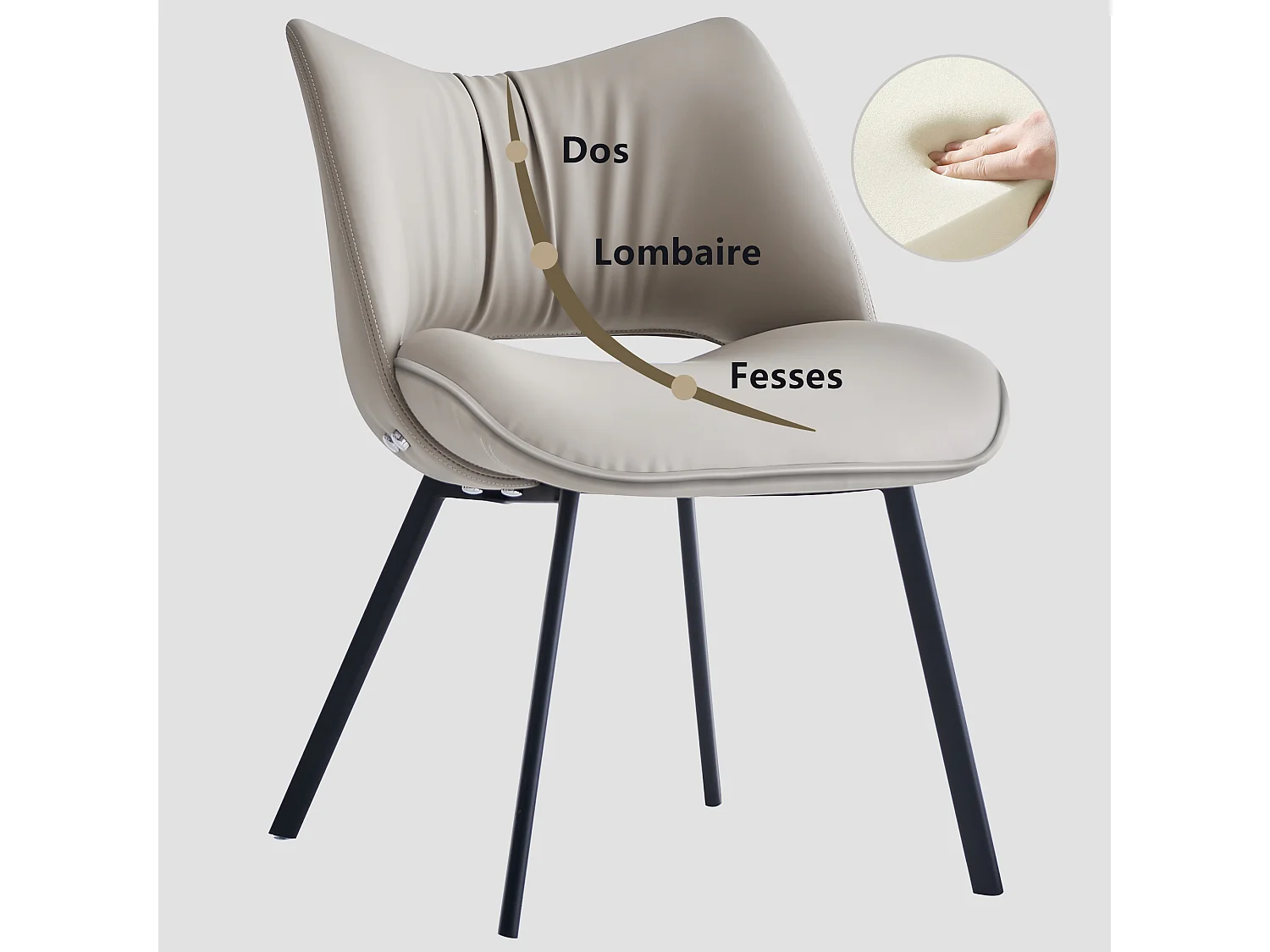 Set de 2 chaises de salle à manger en simili cuir Mid-Century, avec coussin doux et pieds en métal, idéales pour le salon et la salle à manger, couleur sable (2)