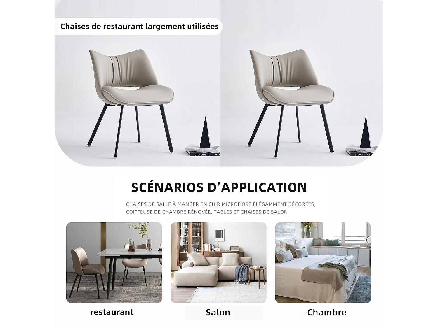 Set de 2 chaises de salle à manger en simili cuir Mid-Century, avec coussin doux et pieds en métal, idéales pour le salon et la salle à manger, couleur sable (2)