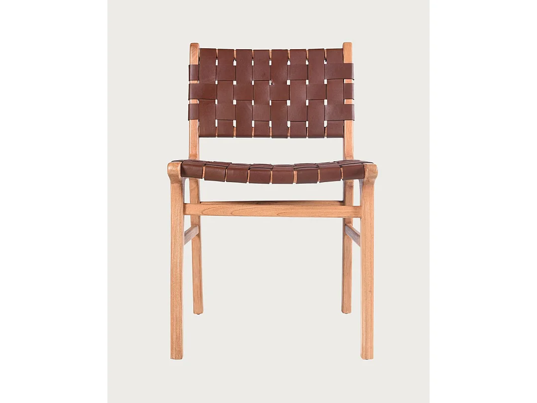 Forma - Silla de madera maciza de teca y cuero trenzado