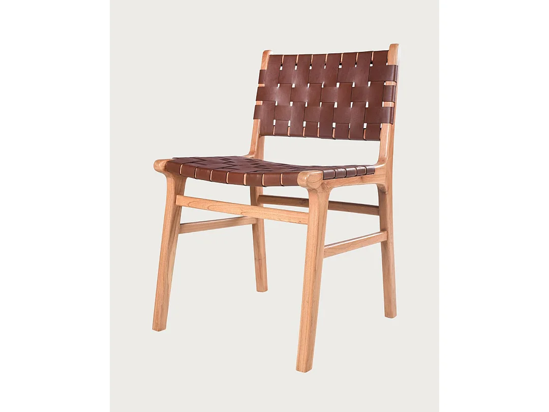 Forma - Silla de madera maciza de teca y cuero trenzado