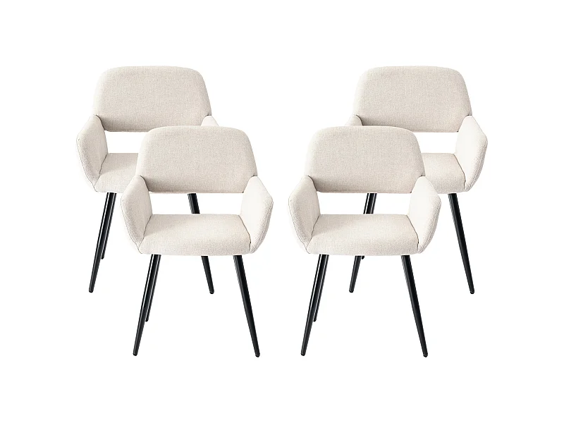 URBAN MEUBLE Lot de 4 chaises de salle à manger scandinaves tissu beige pieds noirs