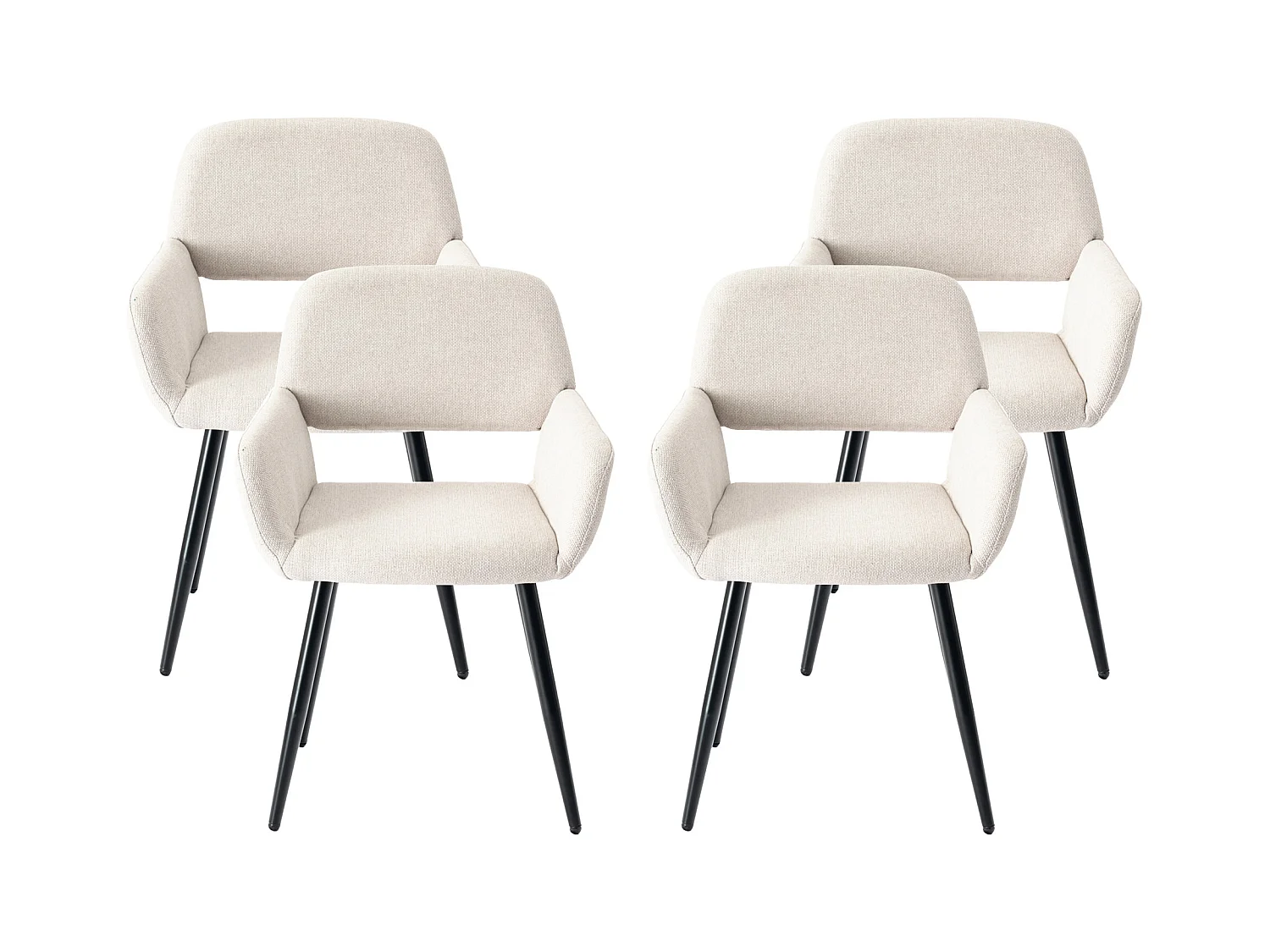 URBAN MEUBLE Lot de 4 chaises de salle à manger scandinaves tissu beige pieds noirs