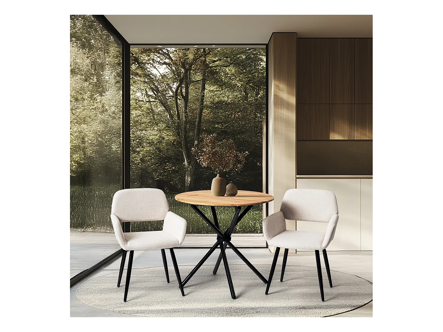 URBAN MEUBLE Lot de 4 chaises de salle à manger scandinaves tissu beige pieds noirs