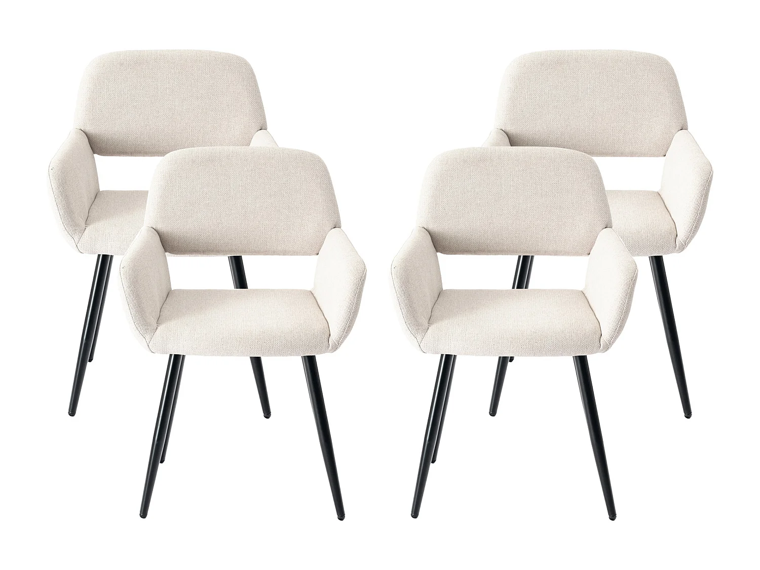 URBAN MEUBLE Lot de 4 chaises de salle à manger scandinaves tissu beige pieds noirs