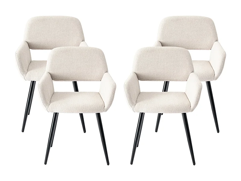 URBAN MEUBLE Lot de 4 chaises de salle à manger scandinaves tissu beige pieds noirs
