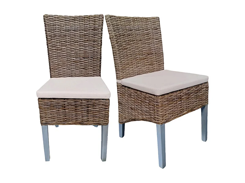 Lot 2 chaises en kubu tressé et pieds bois gris clair – BORA BORA 2