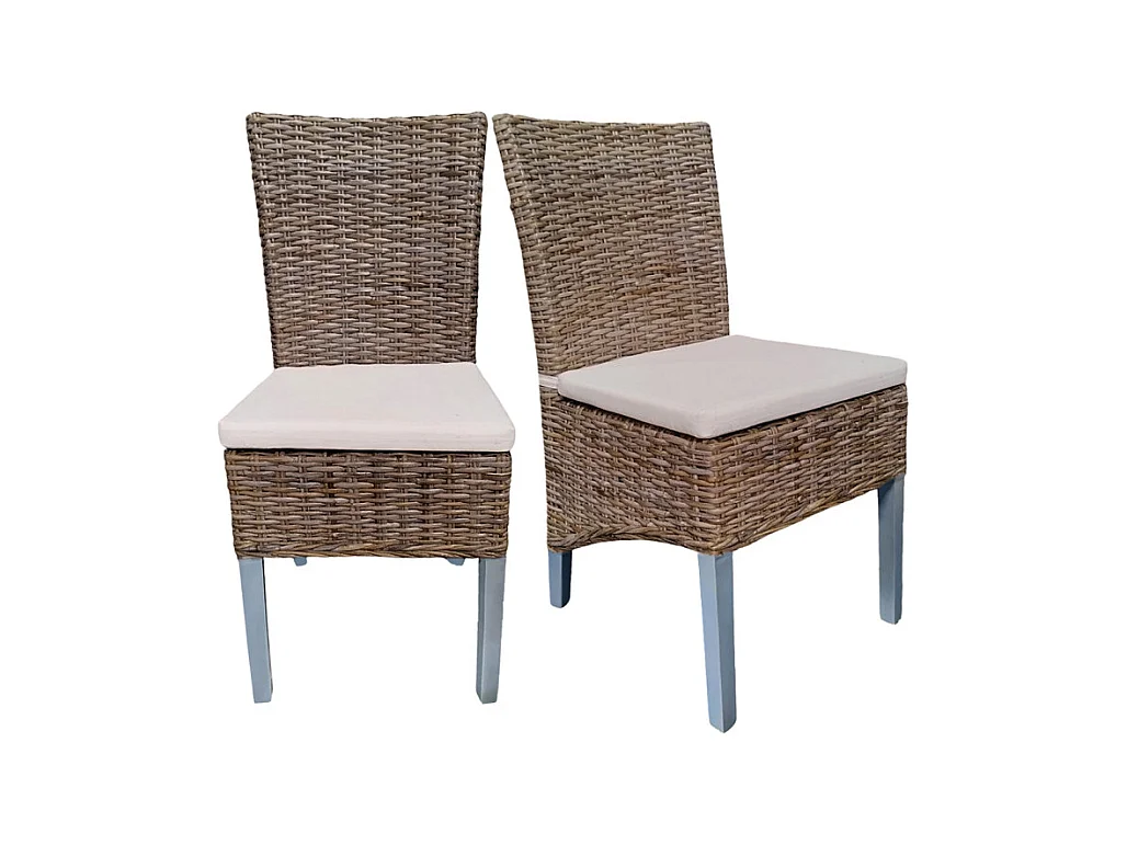Lot 2 chaises en kubu tressé et pieds bois gris clair – BORA BORA 2