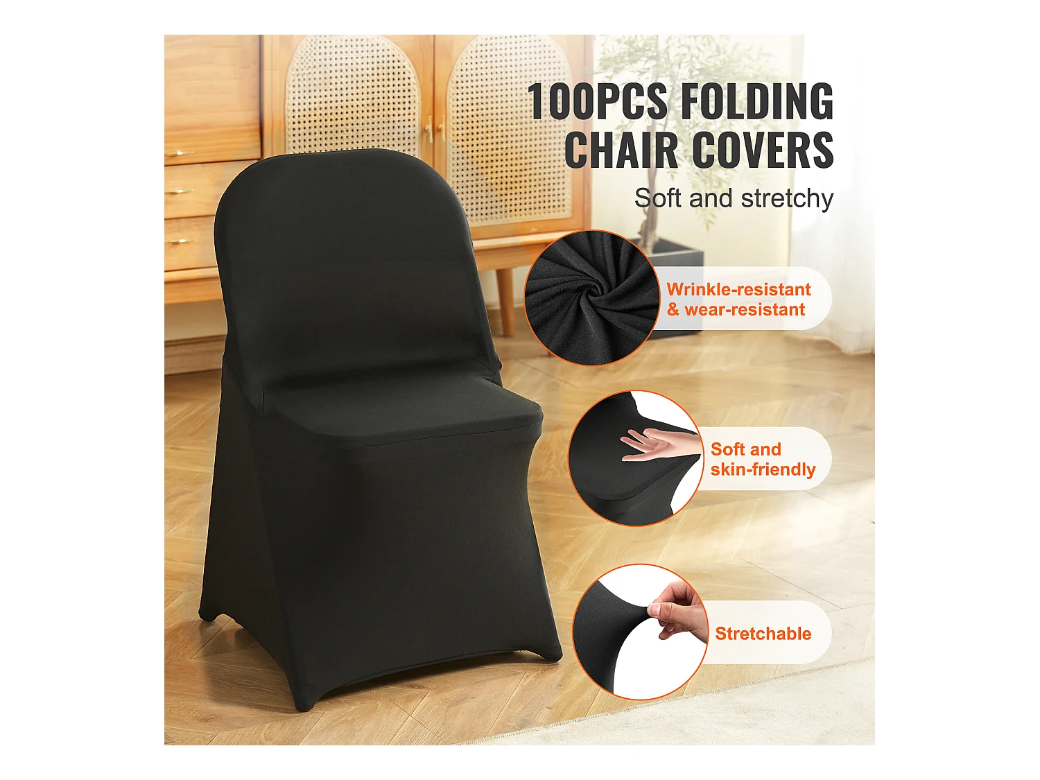 Housses de Chaises Pliantes en Élasthanne Extensible Noir SucceBuy, Lot de 100 pour Salle à Manger de Mariage