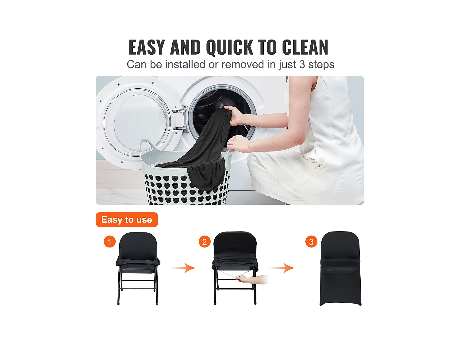 Housses de Chaises Pliantes en Élasthanne Extensible Noir SucceBuy, Lot de 100 pour Salle à Manger de Mariage