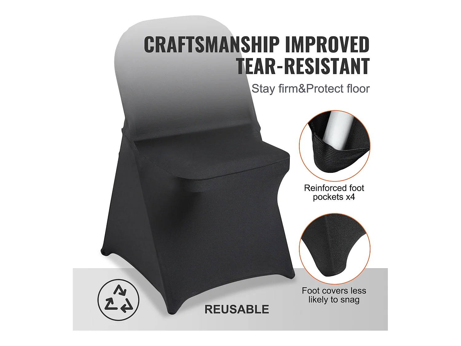 Housses de Chaises Pliantes en Élasthanne Extensible Noir SucceBuy, Lot de 100 pour Salle à Manger de Mariage