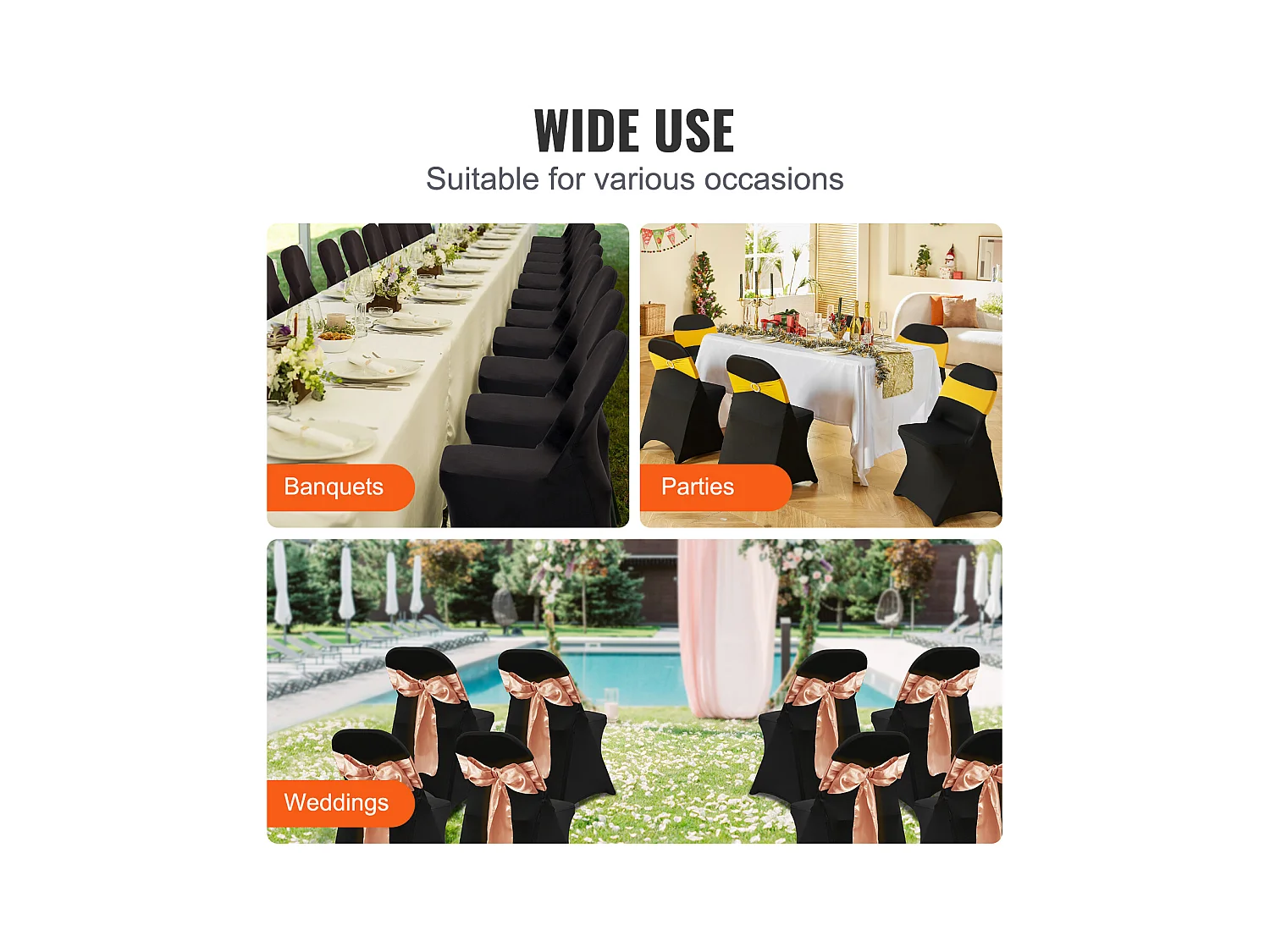 Housses de Chaises Pliantes en Élasthanne Extensible Noir SucceBuy, Lot de 100 pour Salle à Manger de Mariage