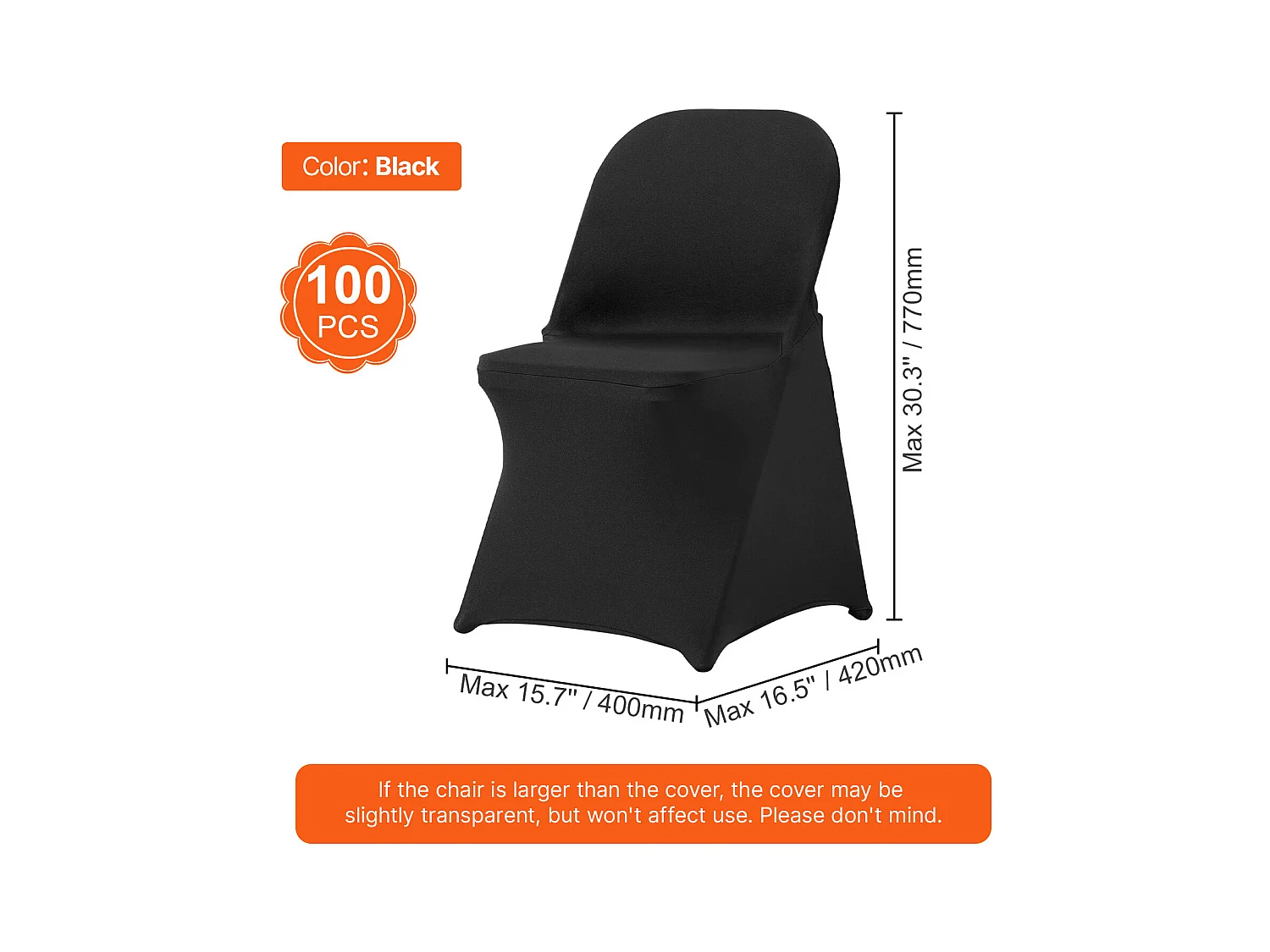 Housses de Chaises Pliantes en Élasthanne Extensible Noir SucceBuy, Lot de 100 pour Salle à Manger de Mariage