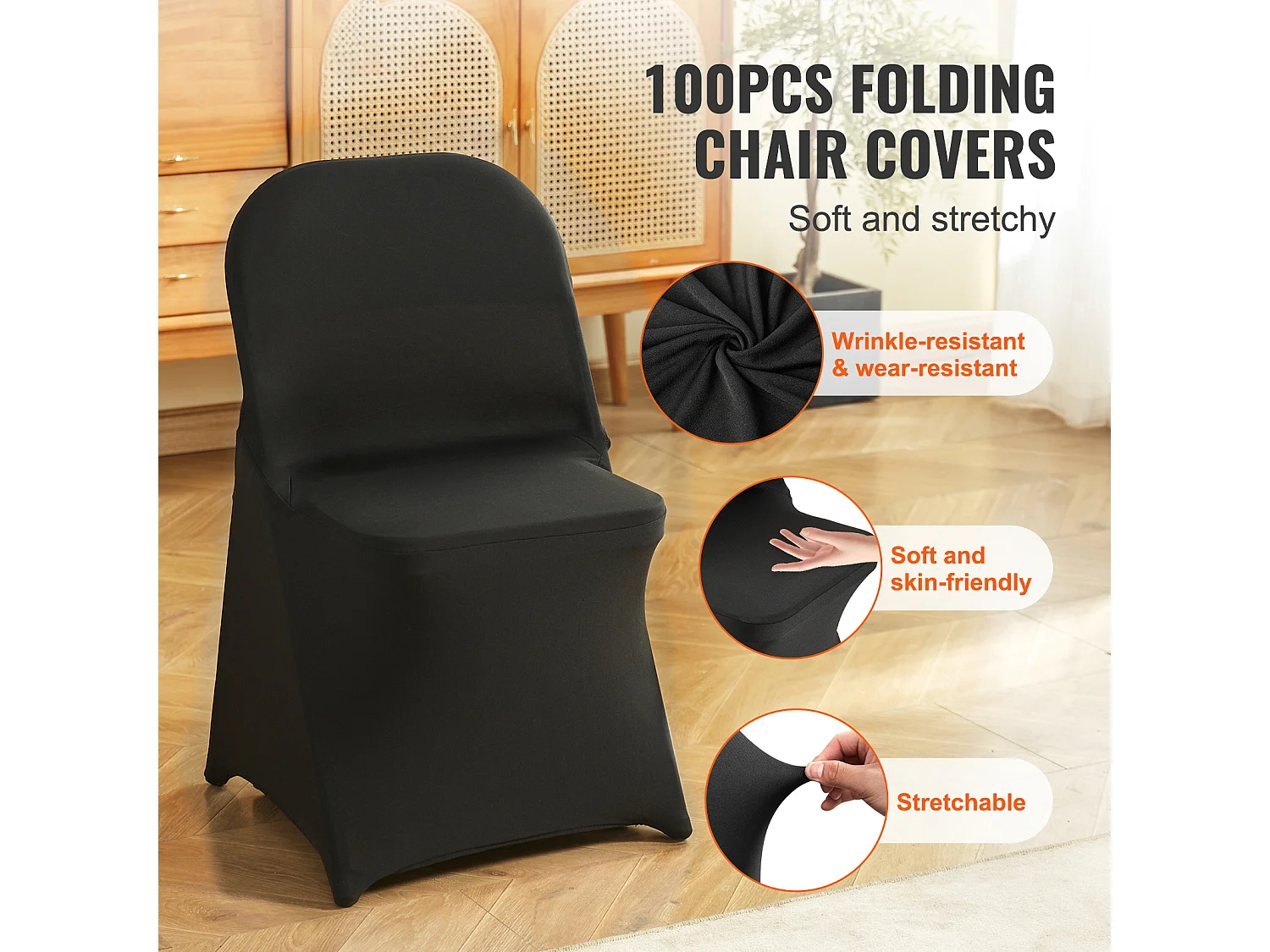 Housses de Chaises Pliantes en Élasthanne Extensible Noir SucceBuy, Lot de 100 pour Salle à Manger de Mariage