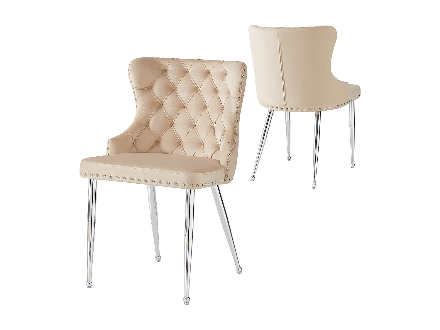 Lot de 2 chaises de salle à manger - 54 x 54 x 85.5 cm - chaise de maquillage - pieds argentés réglables - velours - beige