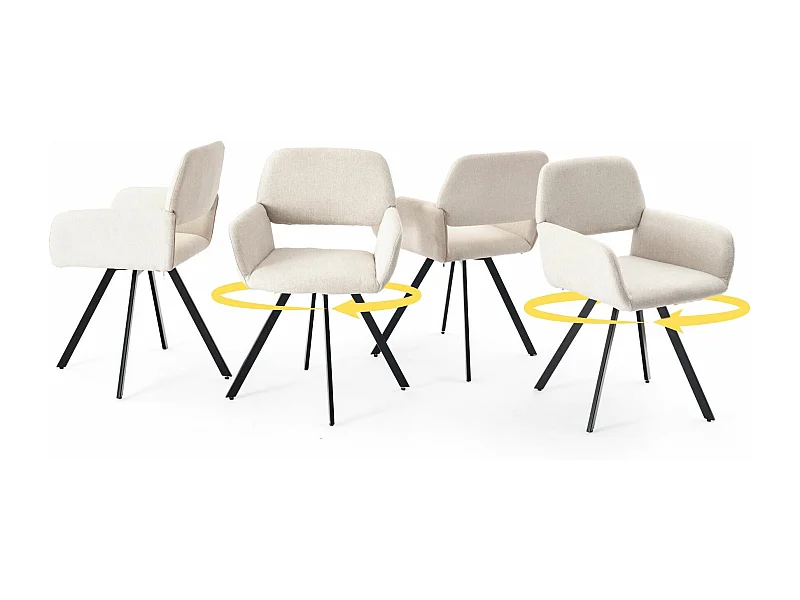 URBAN MEUBLE Lot de 4 chaises de salle à manger scandinaves rotative tissu beige