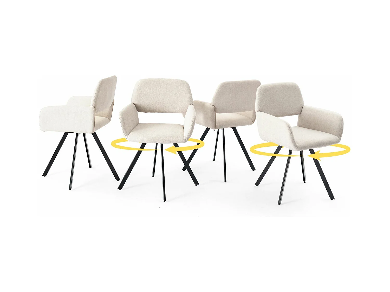 URBAN MEUBLE Lot de 4 chaises de salle à manger scandinaves rotative tissu beige