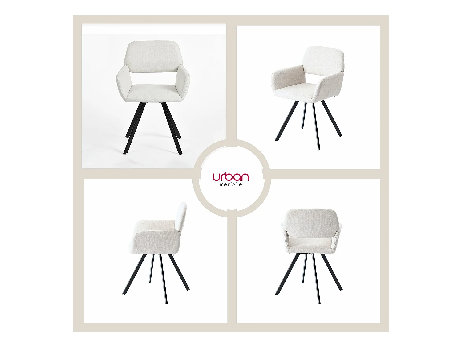 URBAN MEUBLE Lot de 4 chaises de salle à manger scandinaves rotative tissu beige
