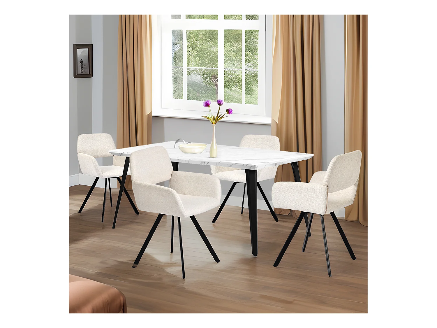 URBAN MEUBLE Lot de 4 chaises de salle à manger scandinaves rotative tissu beige