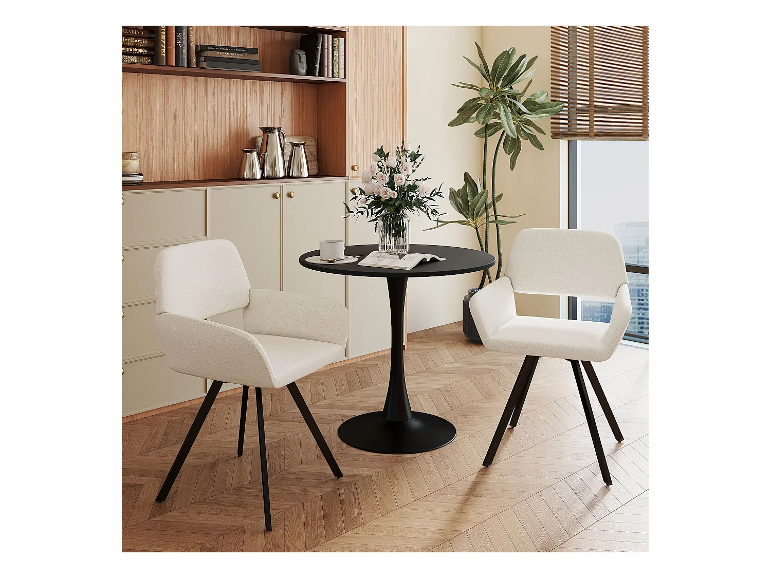URBAN MEUBLE Lot de 4 chaises de salle à manger scandinaves rotative tissu beige