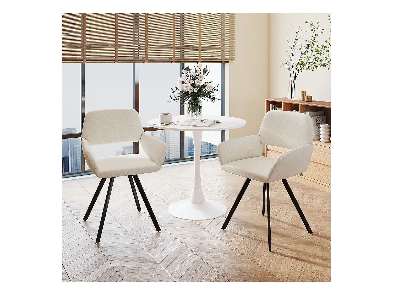 URBAN MEUBLE Lot de 4 chaises de salle à manger scandinaves rotative tissu beige