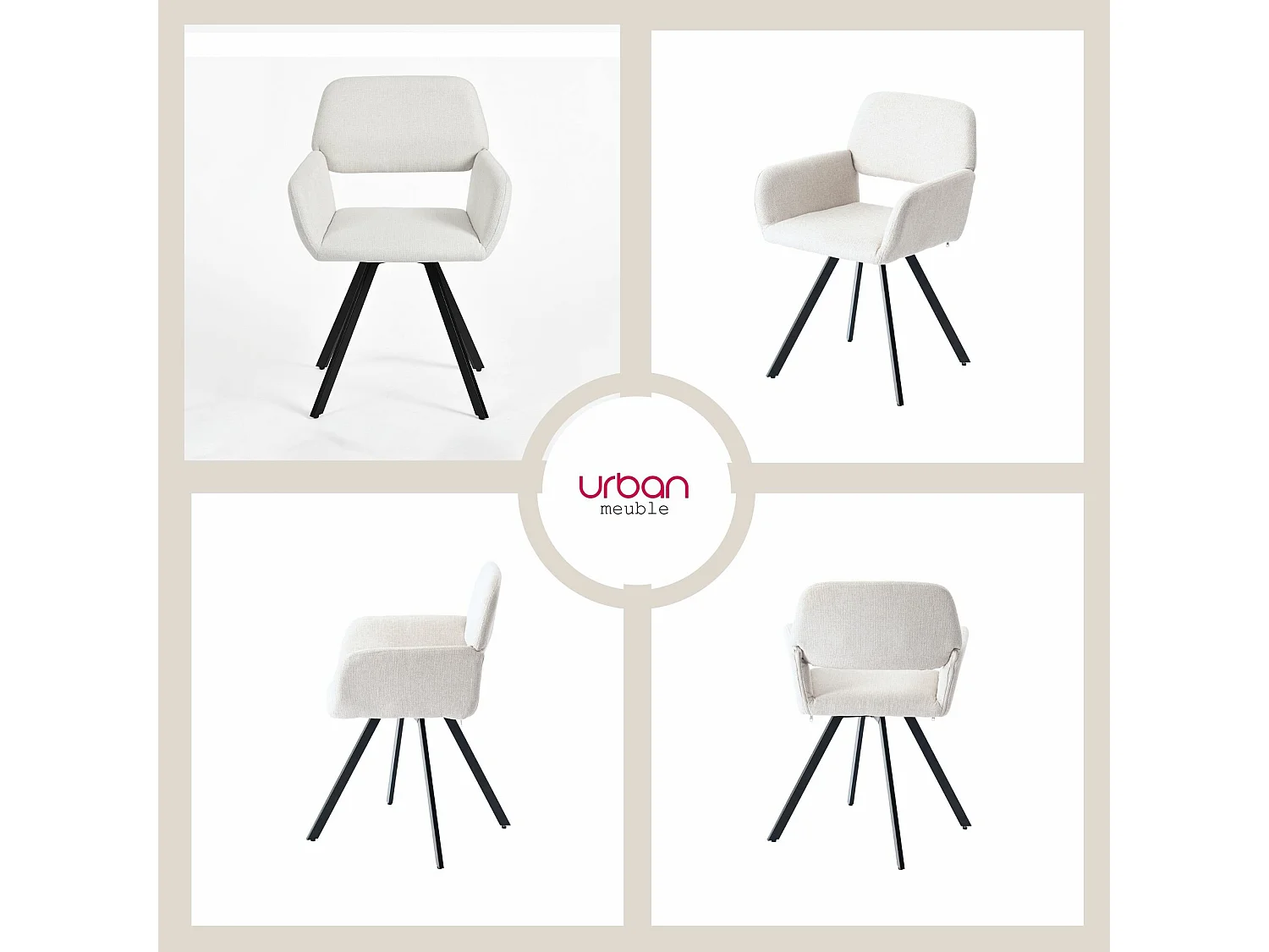 URBAN MEUBLE Lot de 4 chaises de salle à manger scandinaves rotative tissu beige