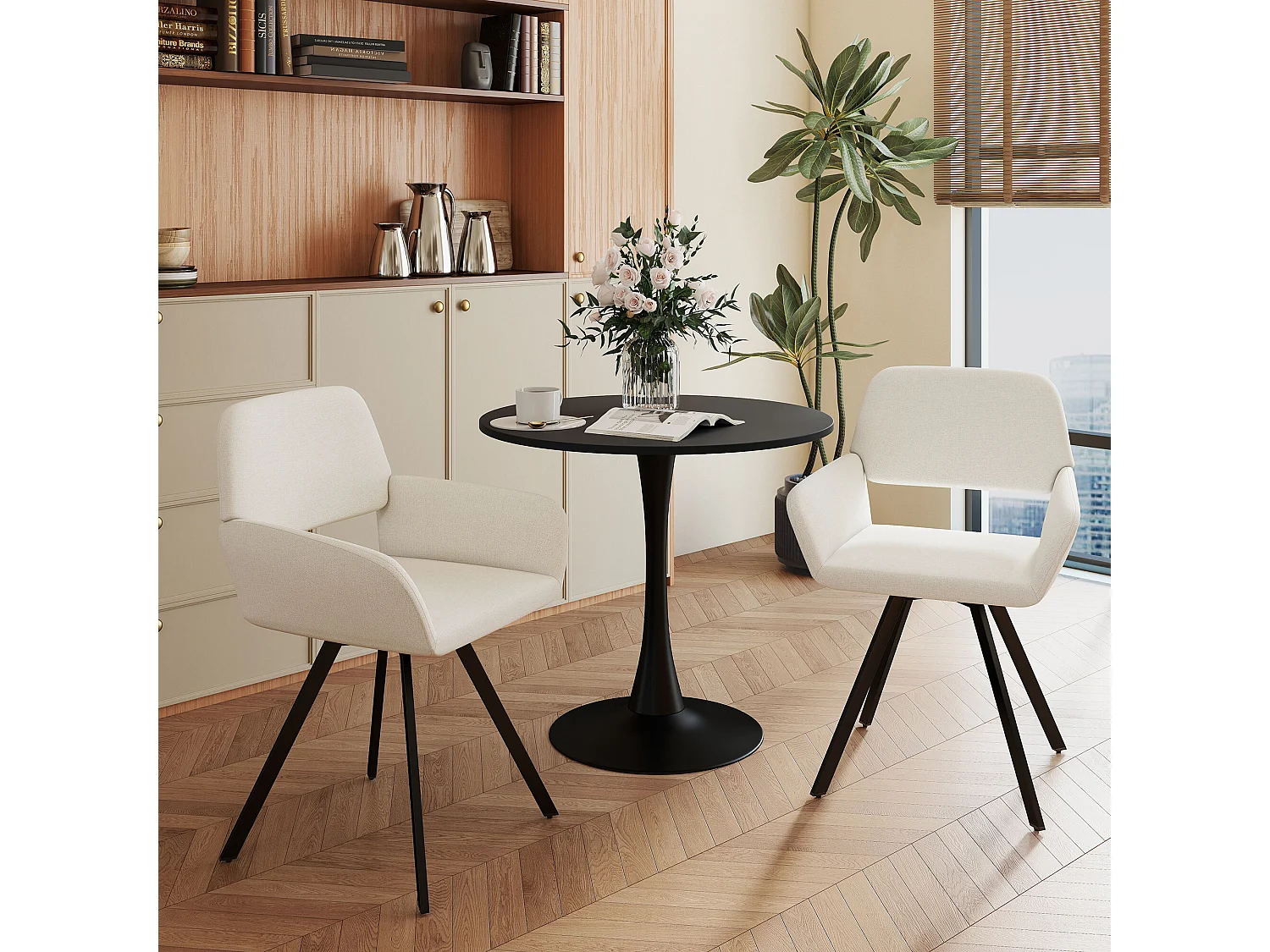 URBAN MEUBLE Lot de 4 chaises de salle à manger scandinaves rotative tissu beige