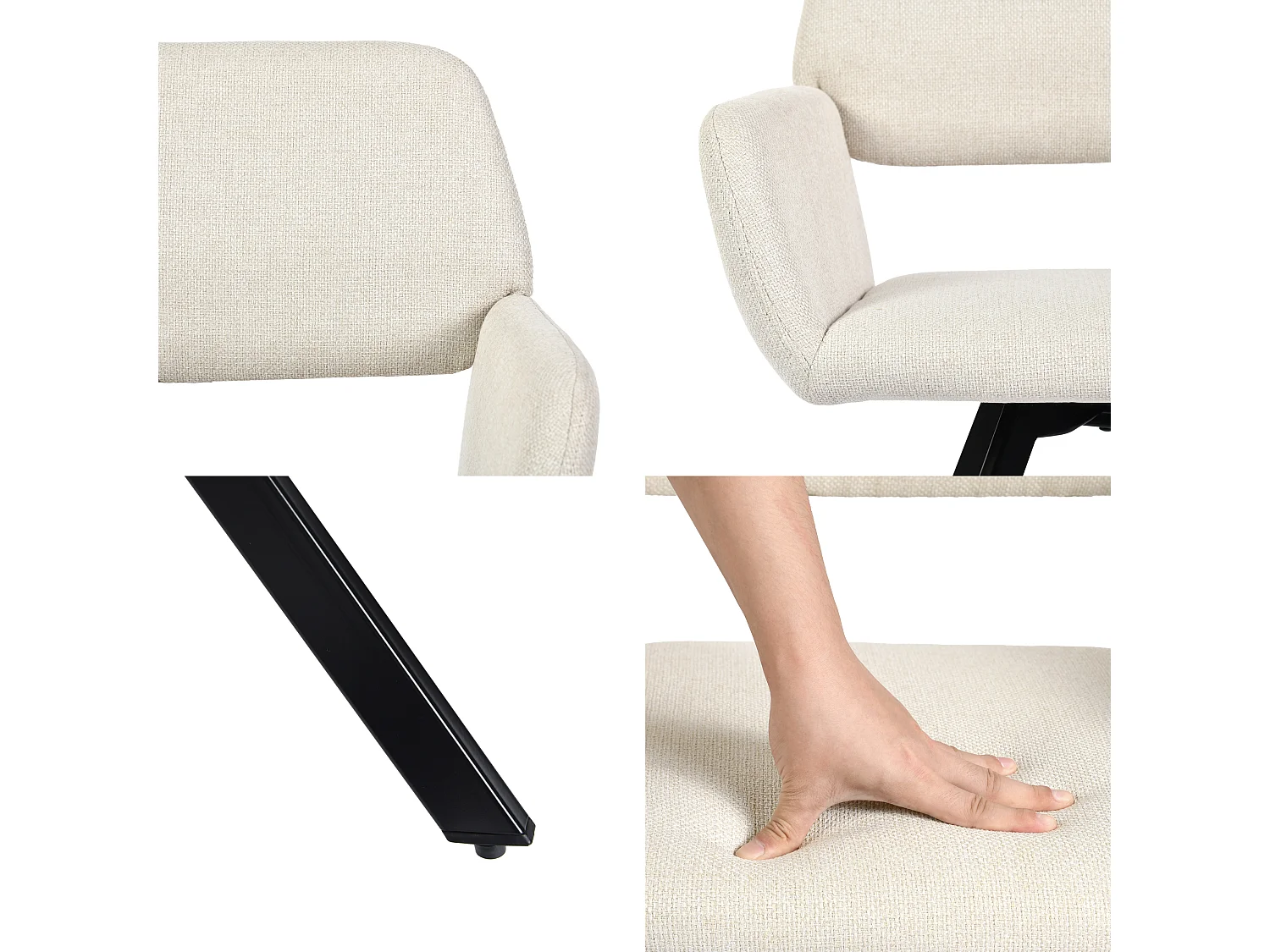 URBAN MEUBLE Lot de 4 chaises de salle à manger scandinaves rotative tissu beige