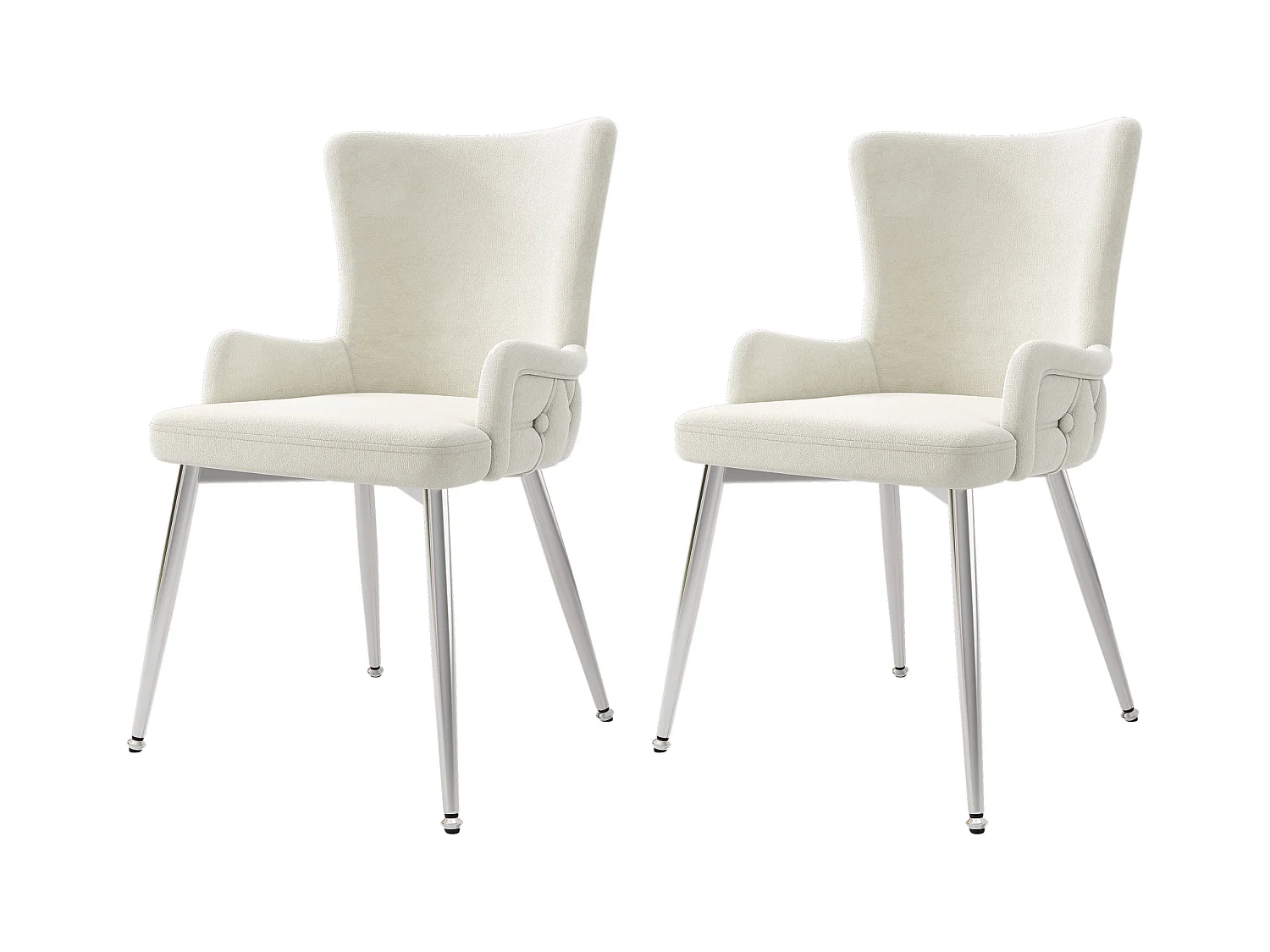 Lot de 2 chaises de cuisine avec accoudoirs, tissu en velours, pieds en métal argenté, beige