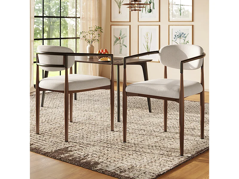 Lot de 2 chaises de salle à manger - 57 x 60 x 81 cm cm - chaise de maquillage - pieds dorés réglables - lin - beige