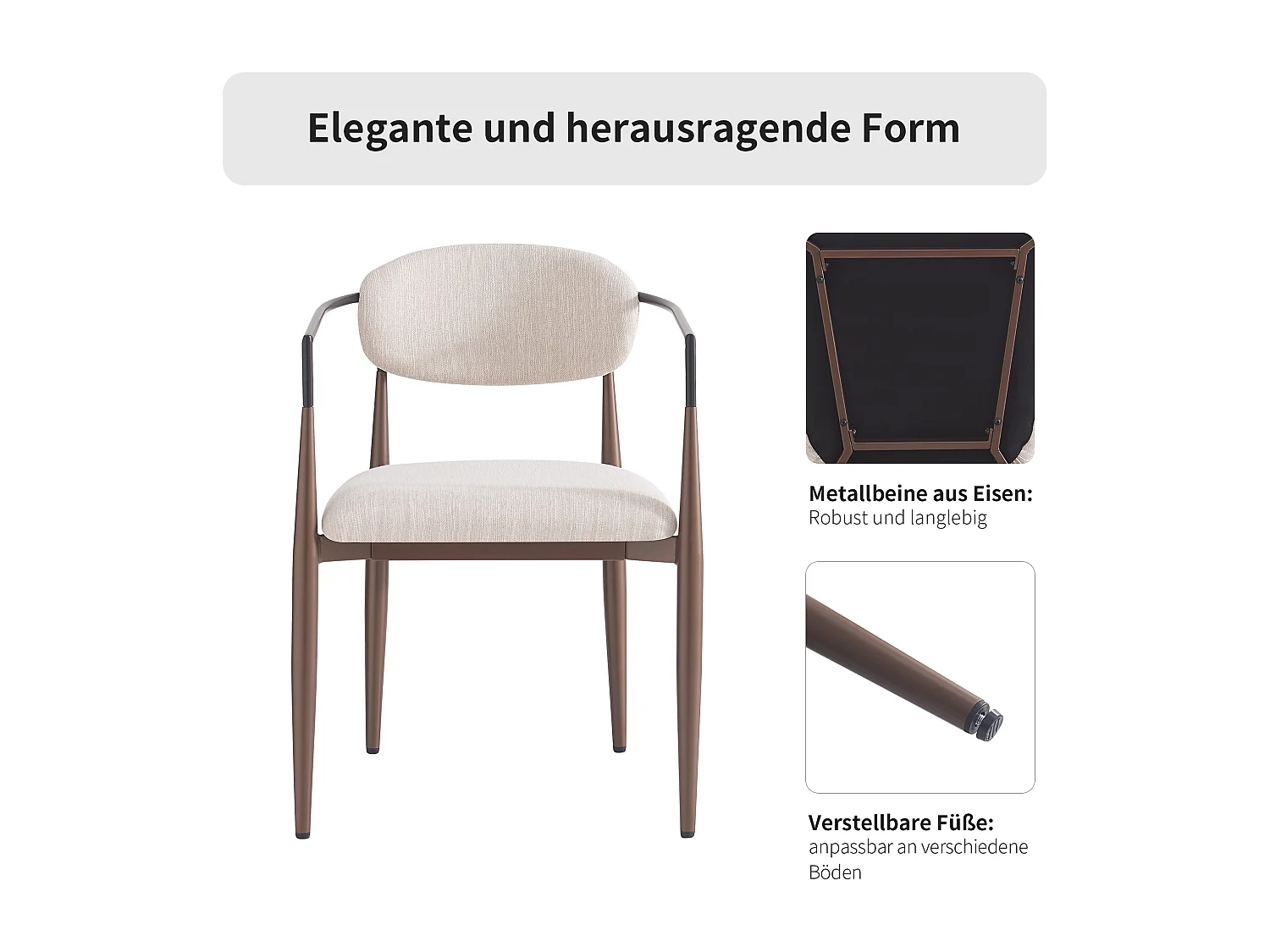 Set di 2 sedie da pranzo - 57 x 60 x 81 cm - sedia da trucco - gambe dorate regolabili - lino - beige