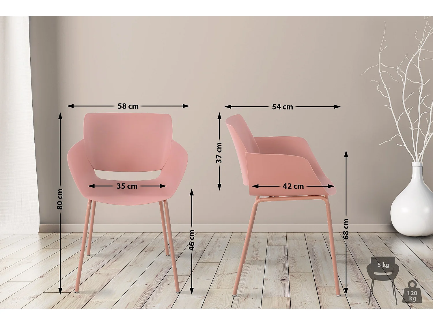 Lot de 2  chaise salle à manger - Plastique - Rose - Alpena