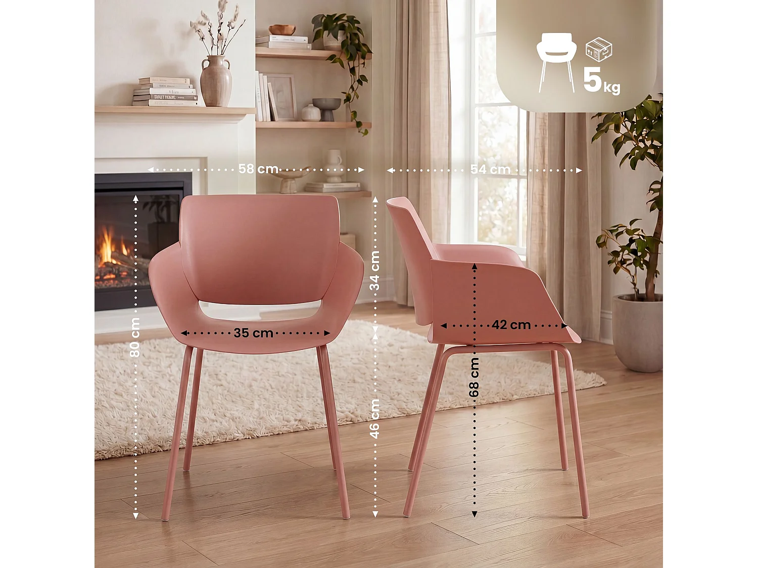 Lot de 2  chaise salle à manger - Plastique - Rose - Alpena