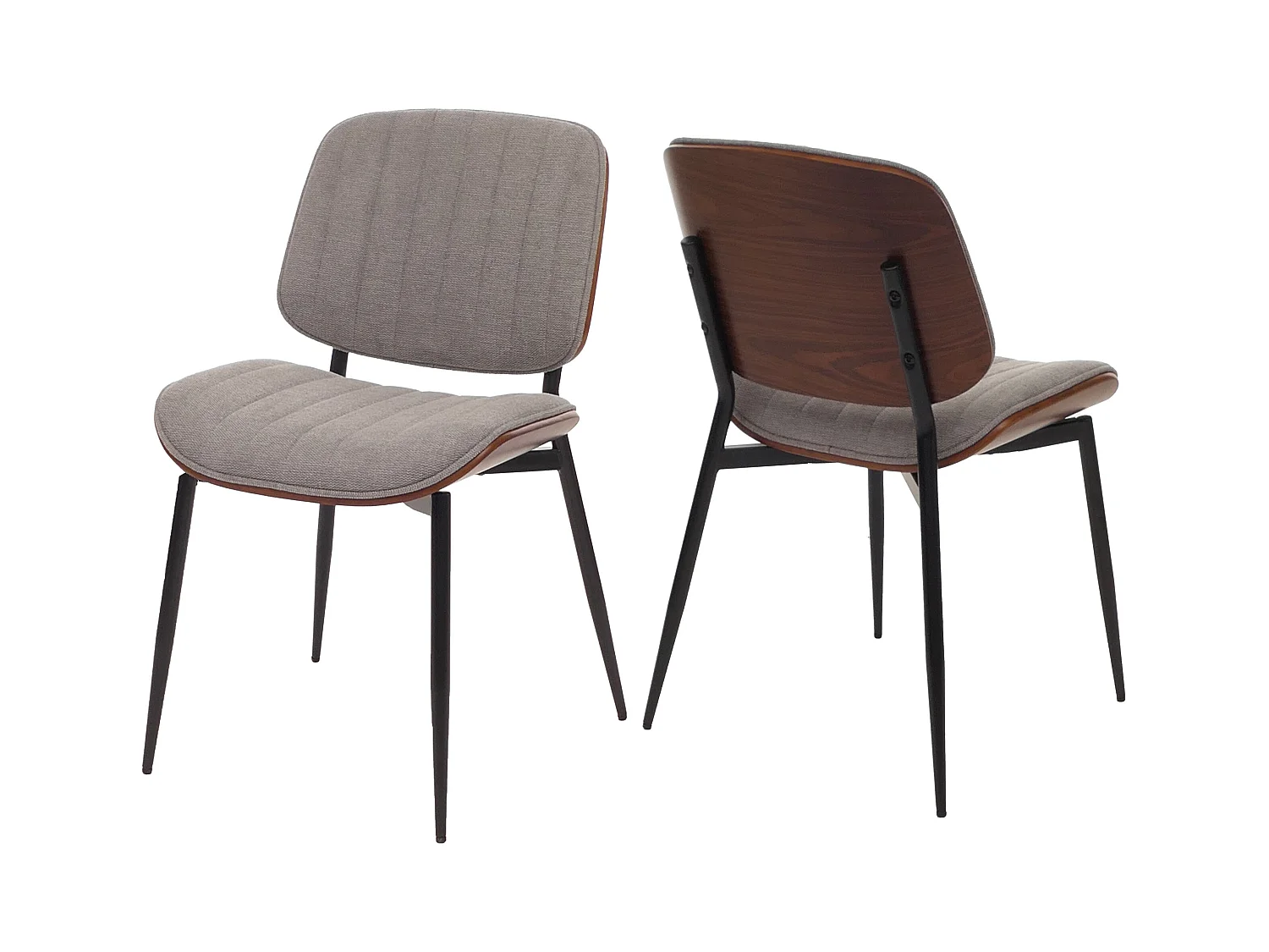 Eetkamerstoel MCW-O44 (set van 2),  walnoot look, lichtgrijs