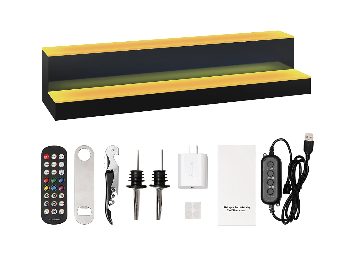 Présentoir à Bouteilles d'Alcool Éclairé à LED SucceBuy, Étagère de Bar, 76,1 cm, 2 Étapes