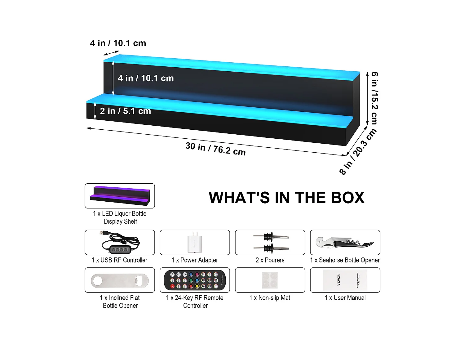 Présentoir à Bouteilles d'Alcool Éclairé à LED SucceBuy, Étagère de Bar, 76,1 cm, 2 Étapes