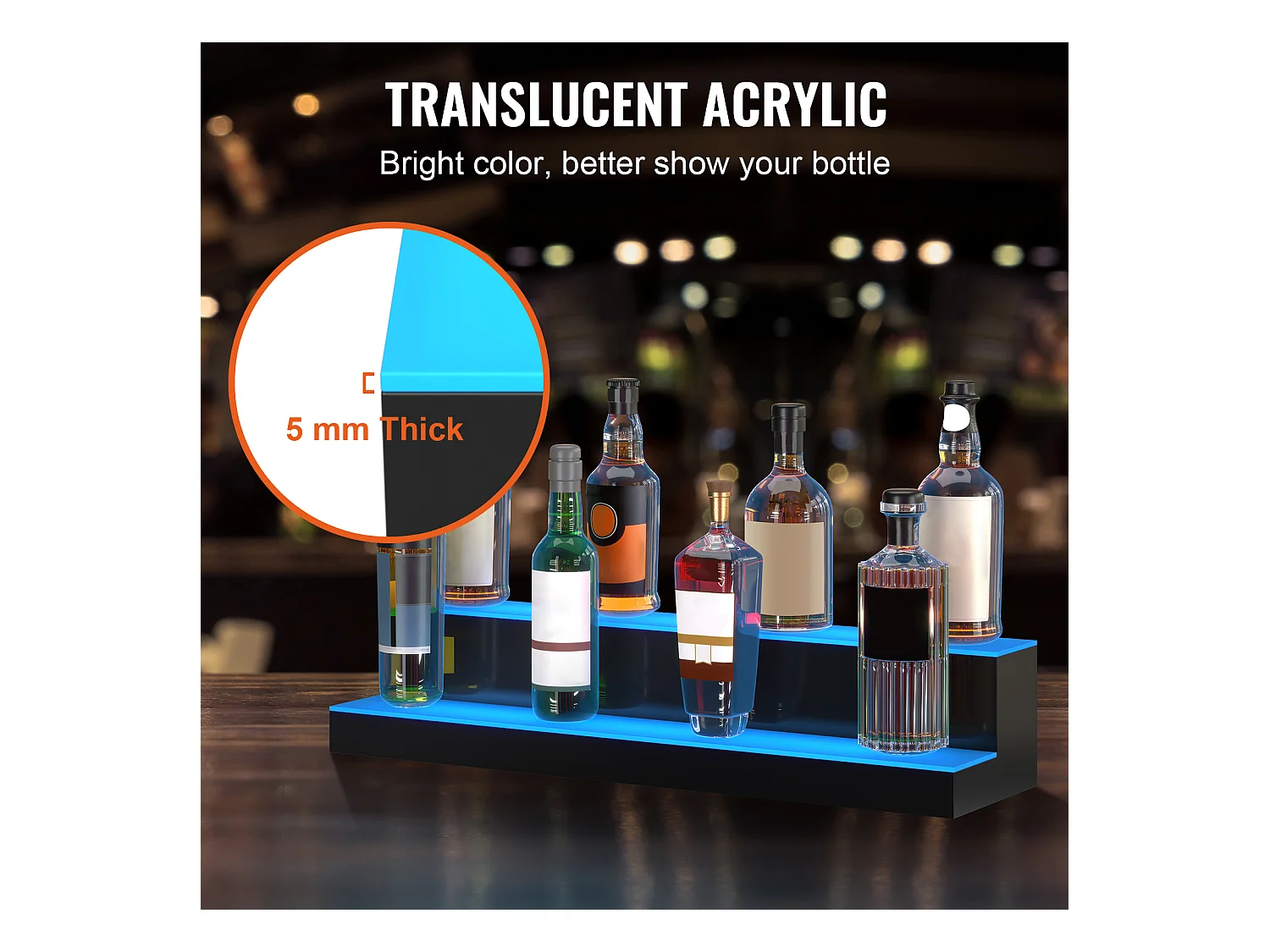 Présentoir à Bouteilles d'Alcool Éclairé à LED SucceBuy, Étagère de Bar, 76,1 cm, 2 Étapes