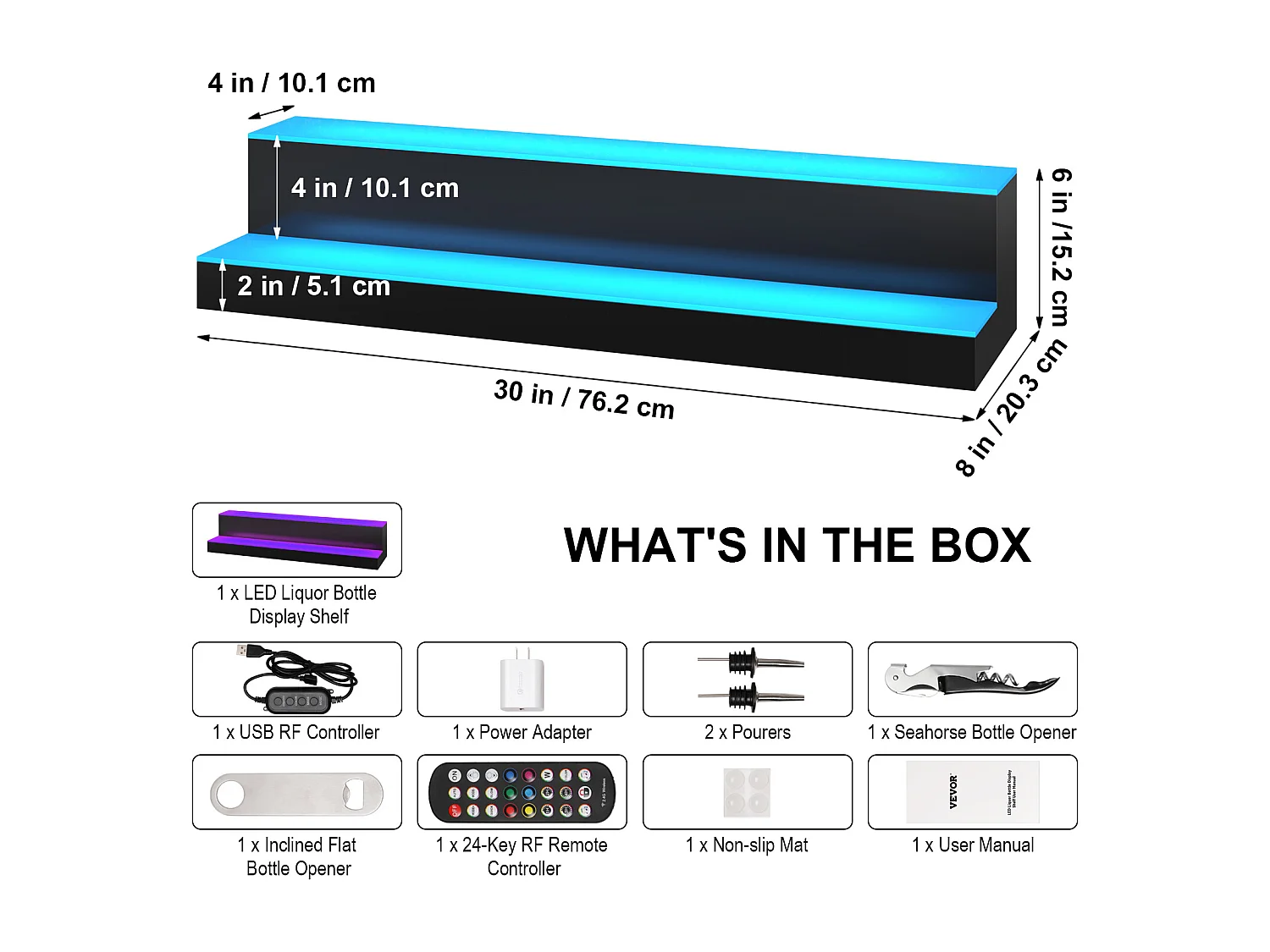 Présentoir à Bouteilles d'Alcool Éclairé à LED SucceBuy, Étagère de Bar, 76,1 cm, 2 Étapes