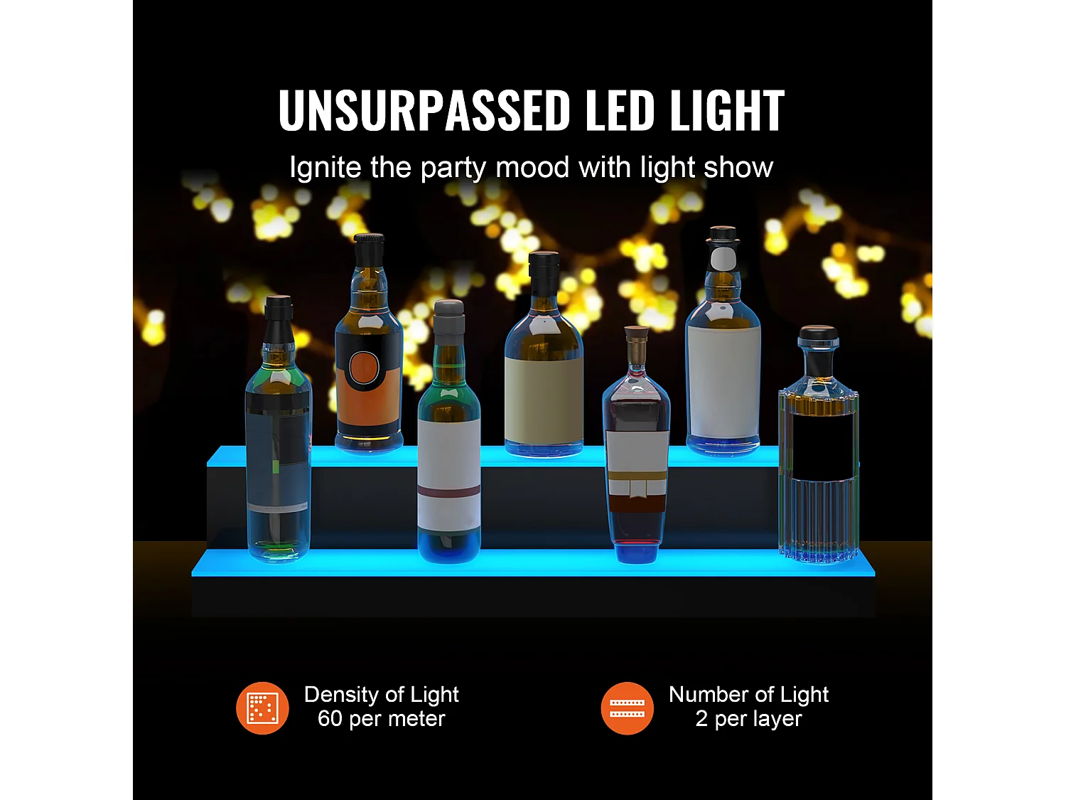 Présentoir à Bouteilles d'Alcool Éclairé à LED SucceBuy, Étagère de Bar, 76,1 cm, 2 Étapes
