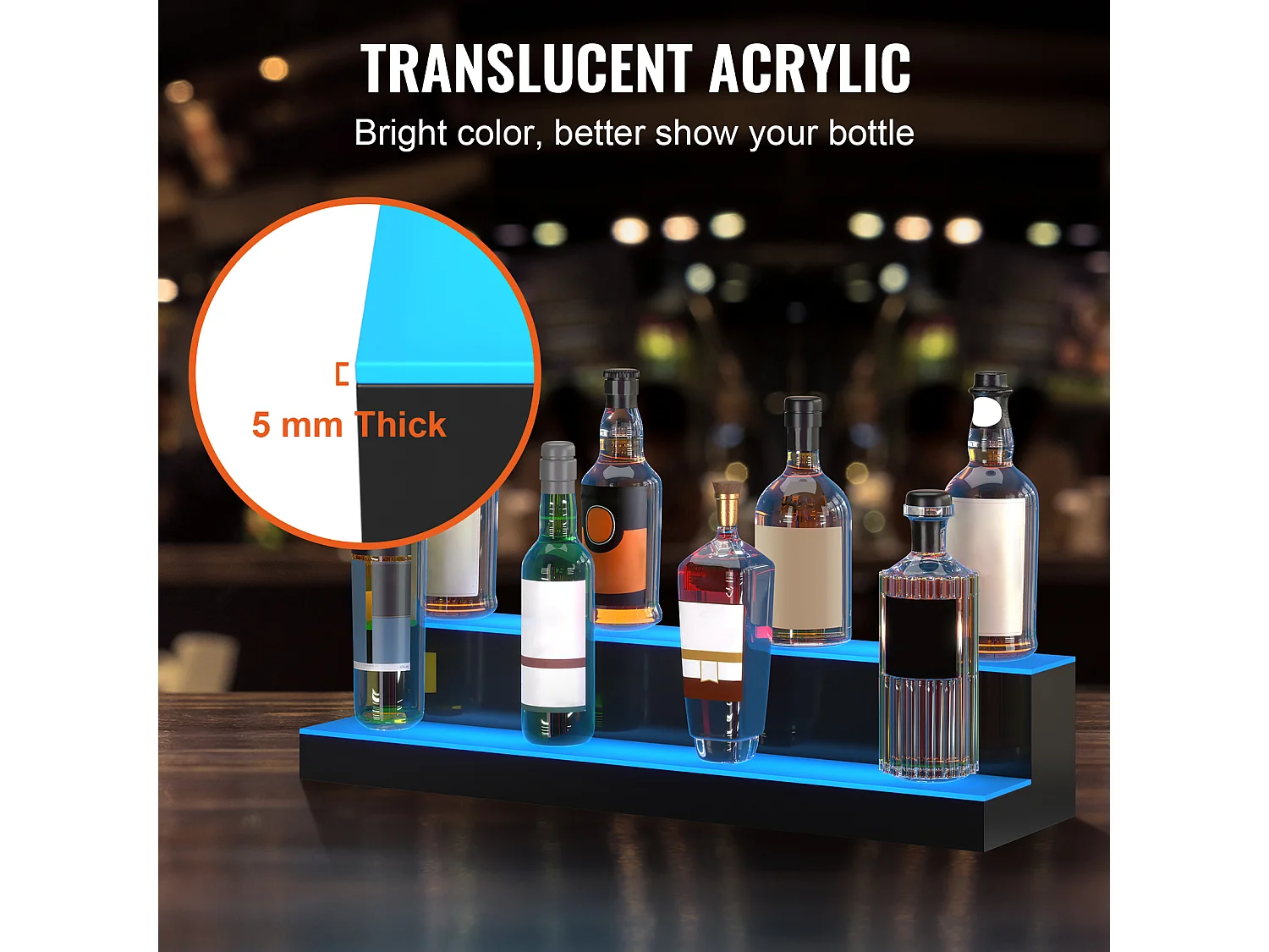 Présentoir à Bouteilles d'Alcool Éclairé à LED SucceBuy, Étagère de Bar, 76,1 cm, 2 Étapes