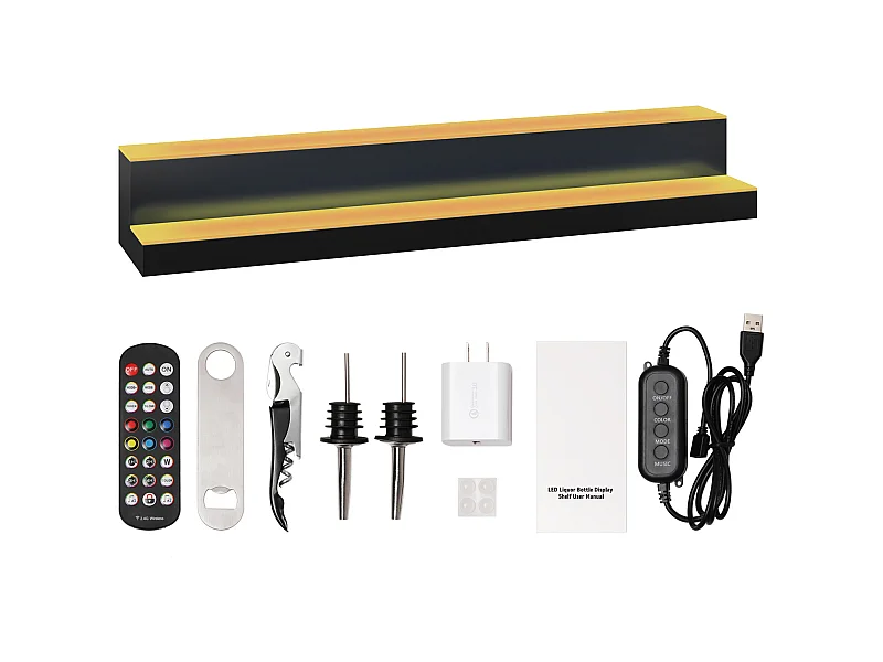 Expositor para Botellas de Alcohol con Iluminación LED SucceBuy, Estantería de Bar, 101,4 cm, 2 Niveles