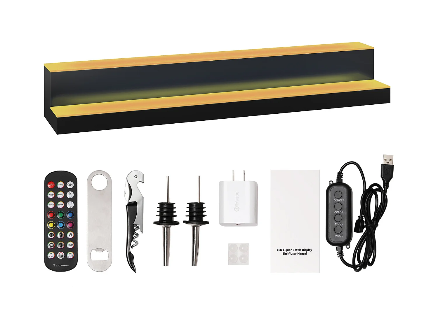 Présentoir à Bouteilles d'Alcool Éclairé à LED SucceBuy, Étagère de Bar, 101,4 cm, 2 Étapes