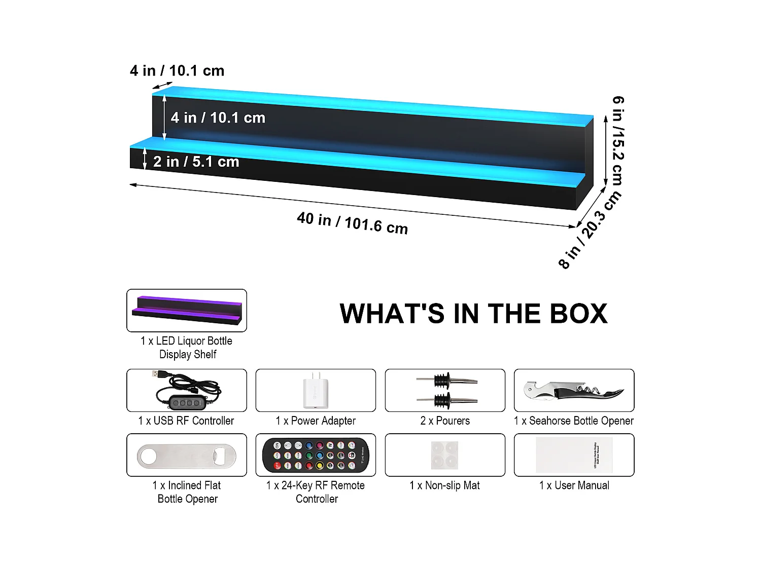 Présentoir à Bouteilles d'Alcool Éclairé à LED SucceBuy, Étagère de Bar, 101,4 cm, 2 Étapes