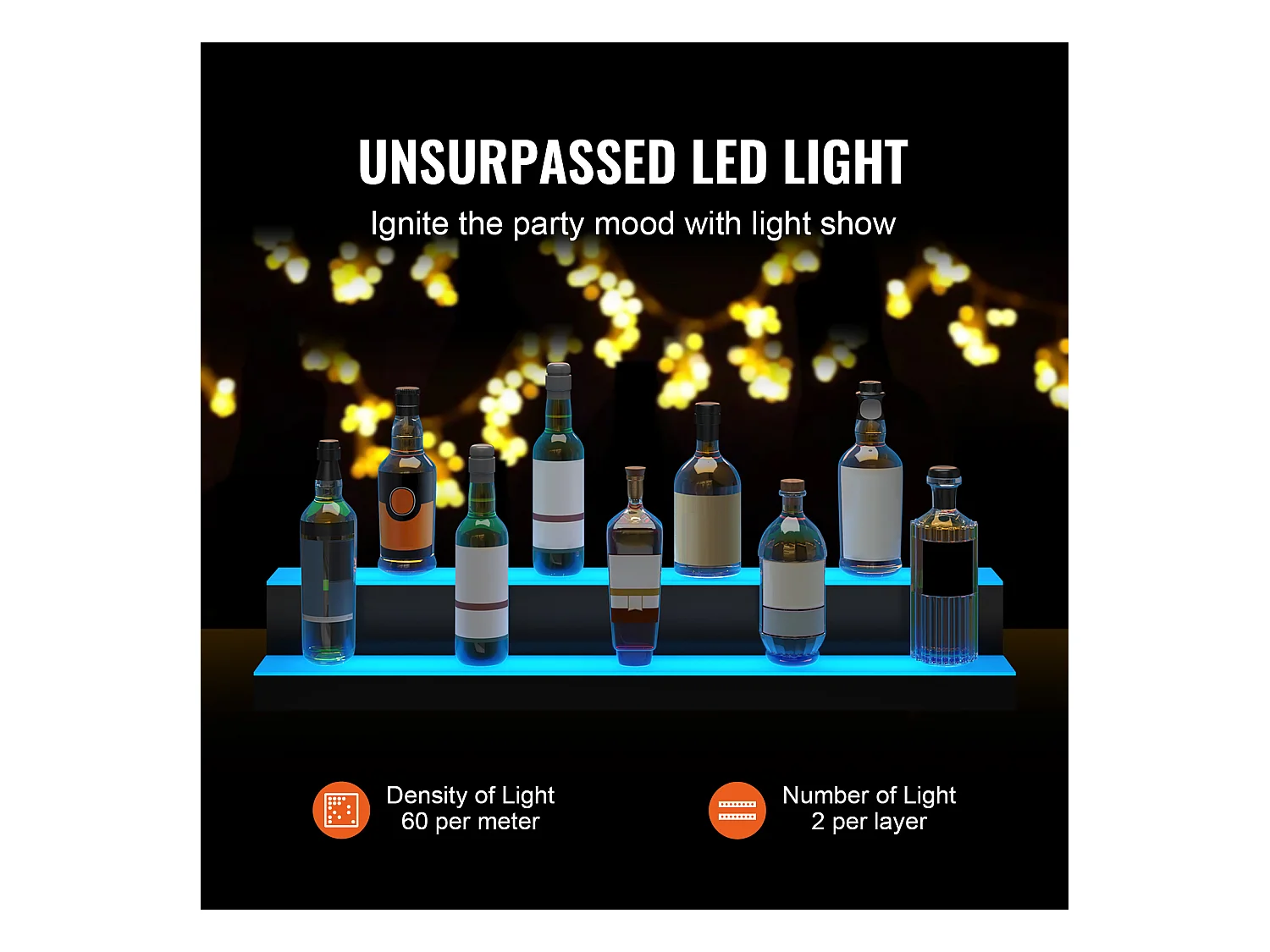 Présentoir à Bouteilles d'Alcool Éclairé à LED SucceBuy, Étagère de Bar, 101,4 cm, 2 Étapes