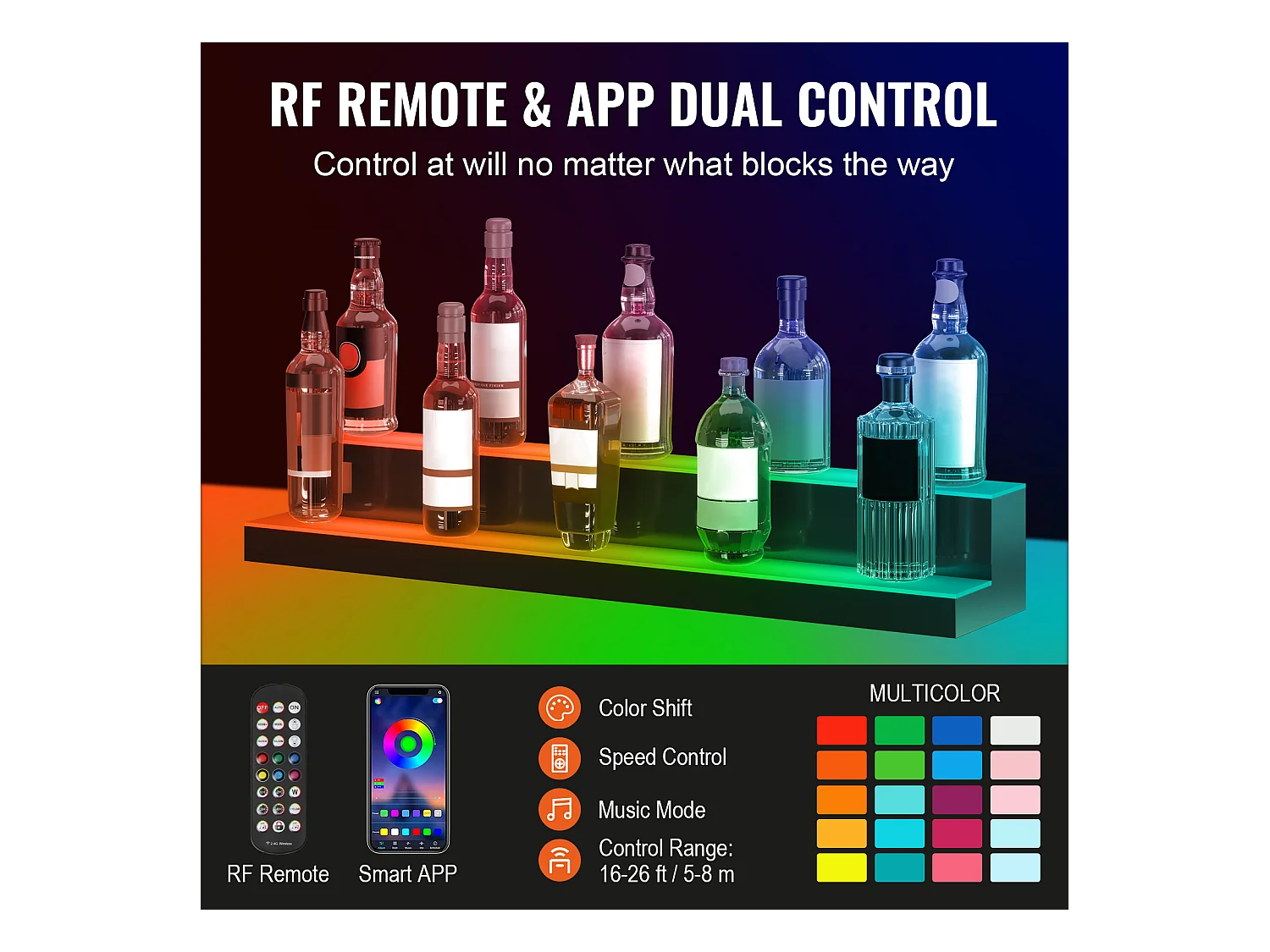Présentoir à Bouteilles d'Alcool Éclairé à LED SucceBuy, Étagère de Bar, 101,4 cm, 2 Étapes