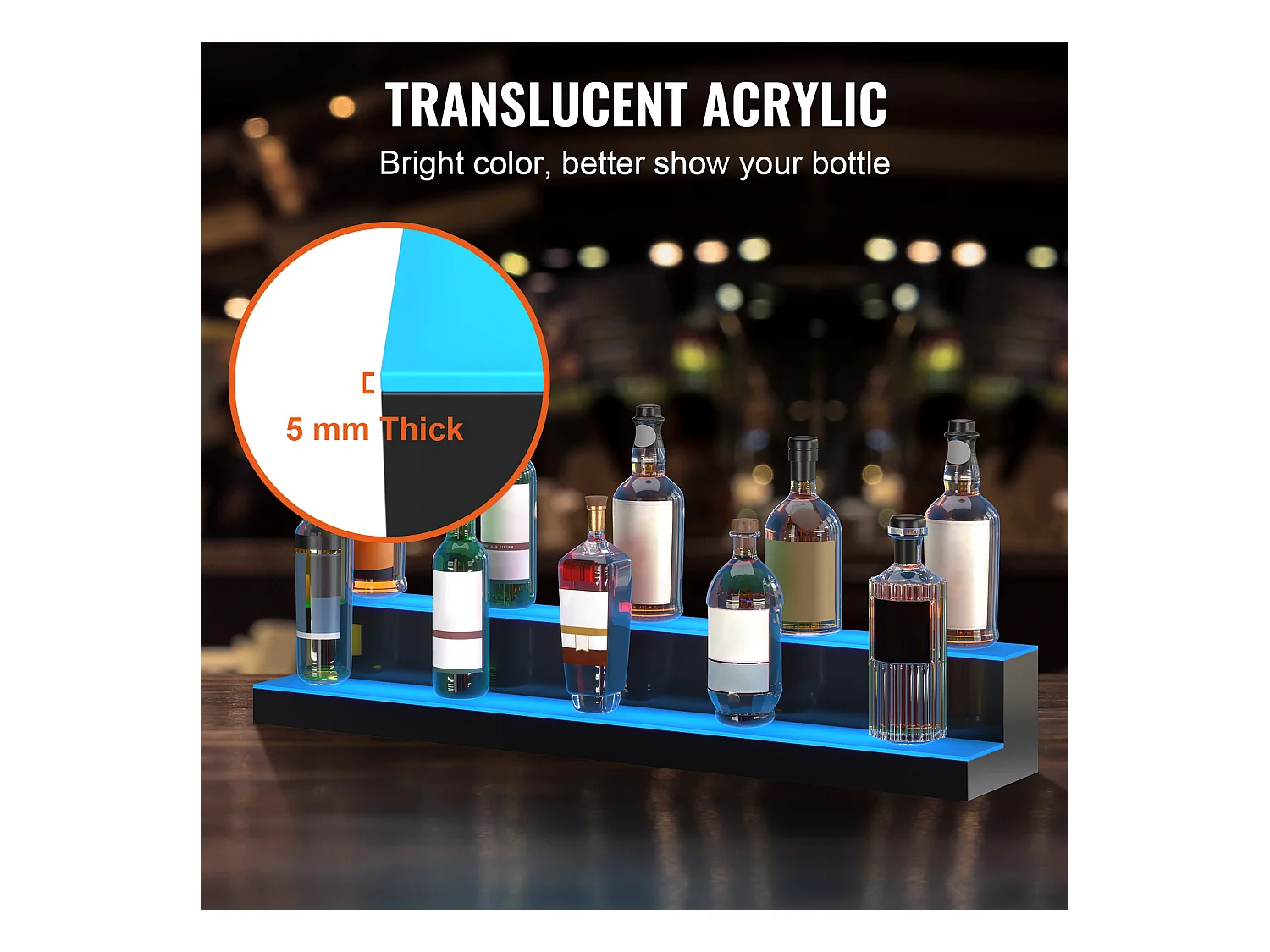 Présentoir à Bouteilles d'Alcool Éclairé à LED SucceBuy, Étagère de Bar, 101,4 cm, 2 Étapes