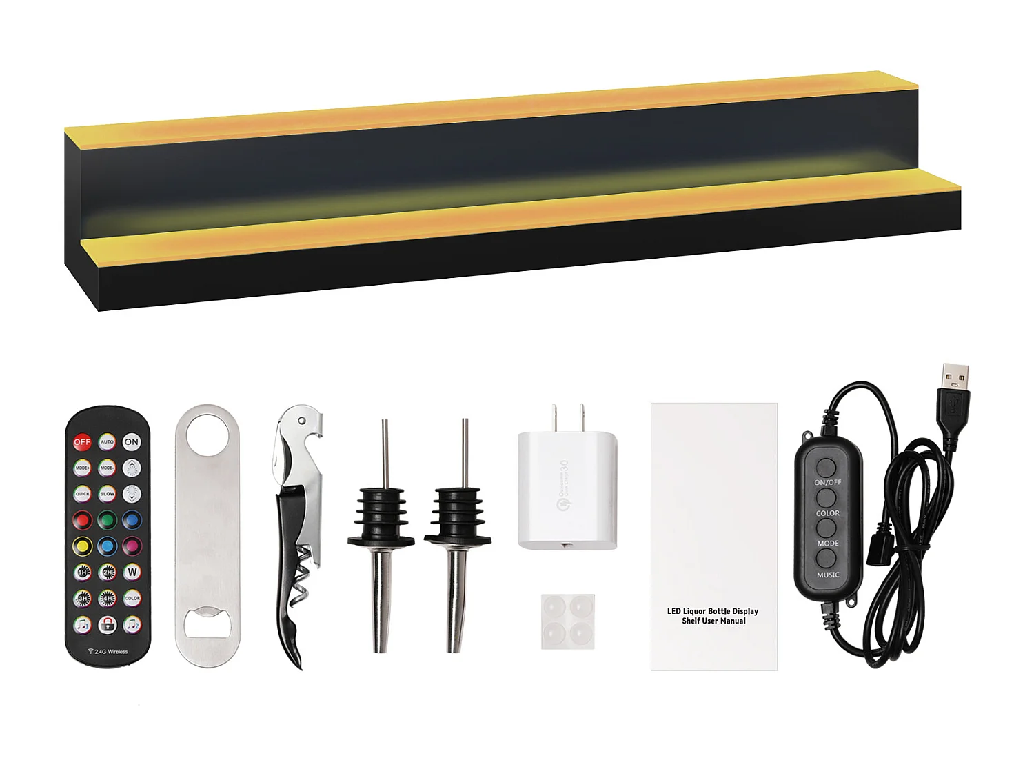 Présentoir à Bouteilles d'Alcool Éclairé à LED SucceBuy, Étagère de Bar, 101,4 cm, 2 Étapes