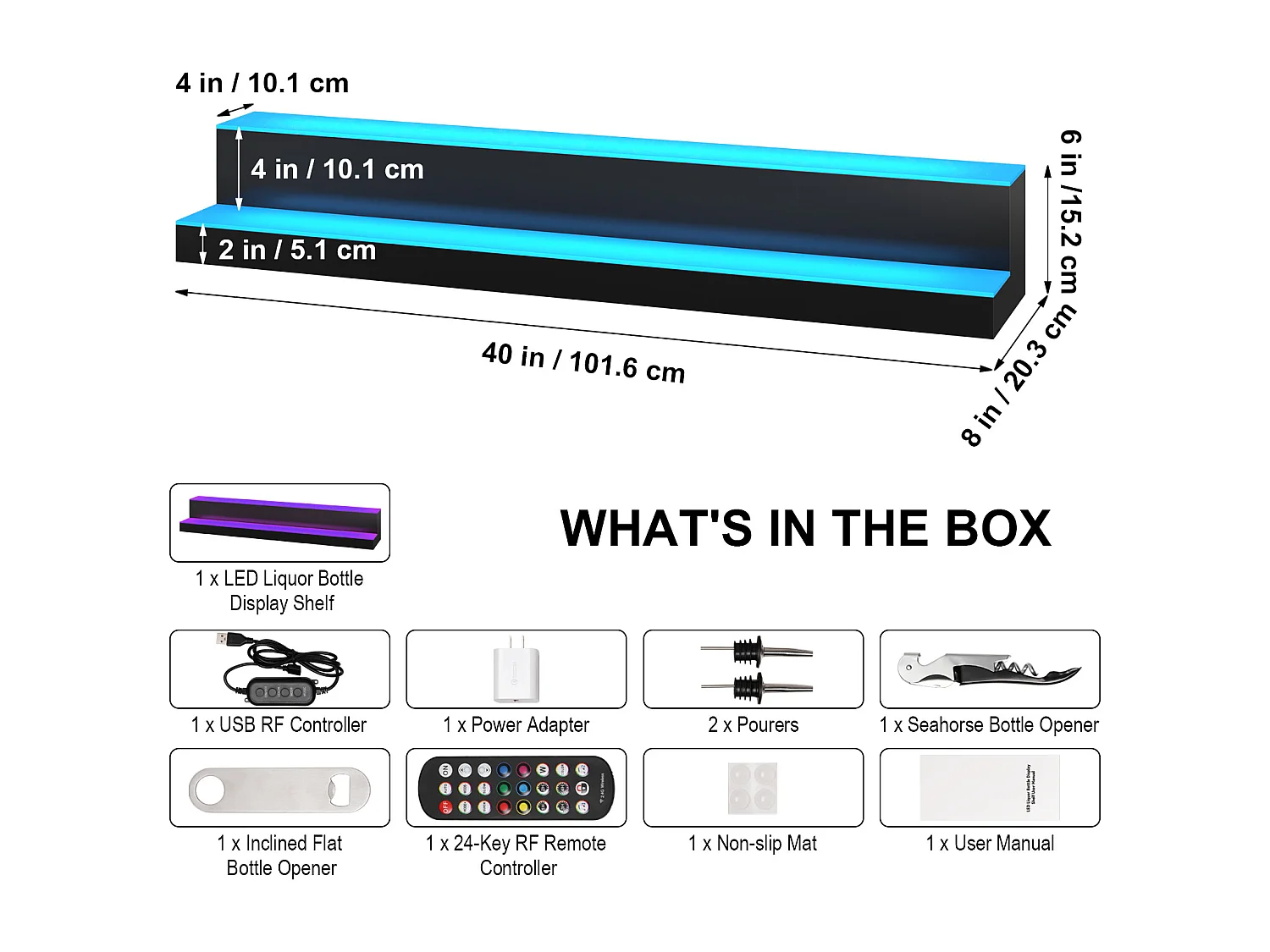 Présentoir à Bouteilles d'Alcool Éclairé à LED SucceBuy, Étagère de Bar, 101,4 cm, 2 Étapes