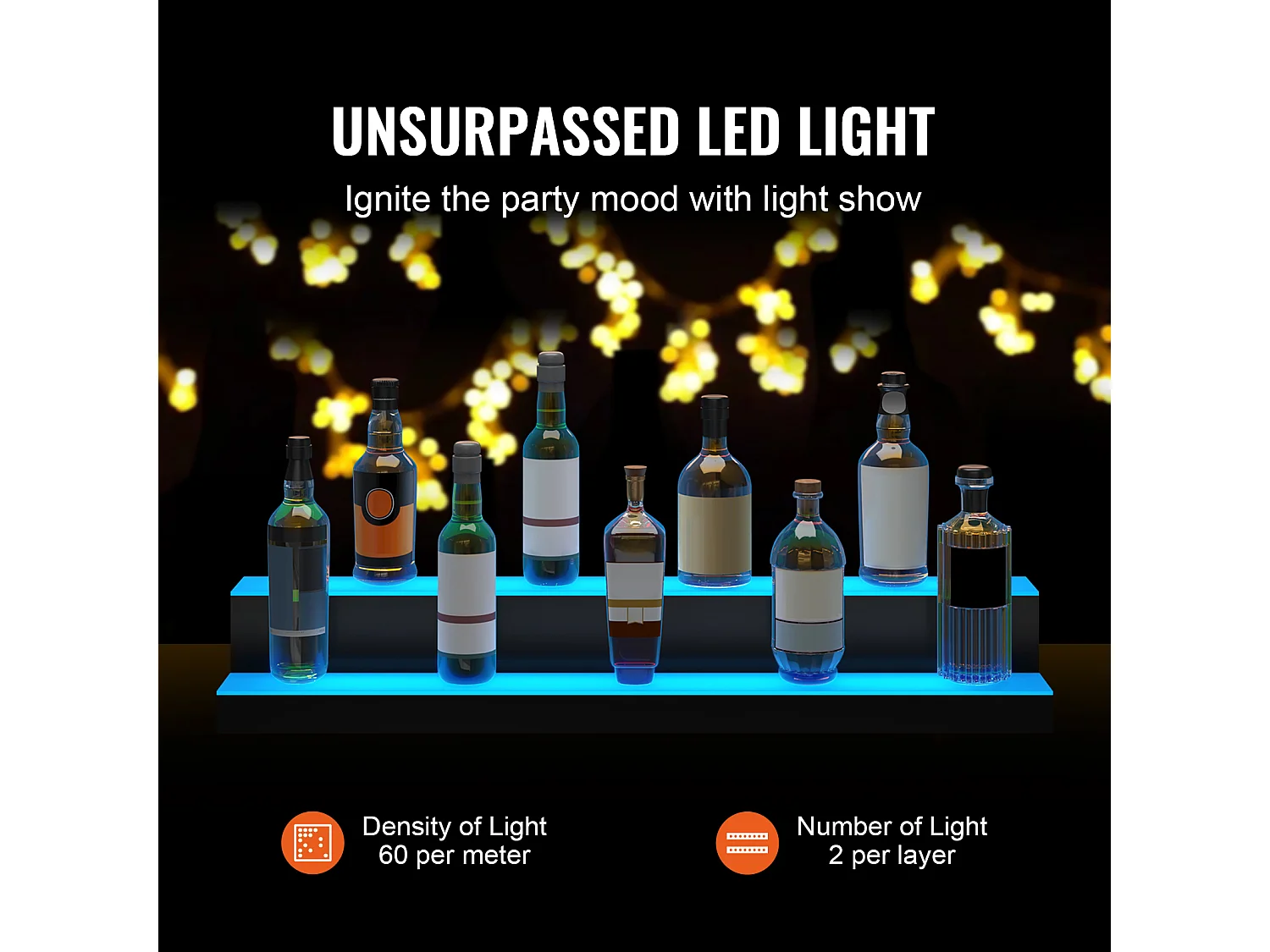 Présentoir à Bouteilles d'Alcool Éclairé à LED SucceBuy, Étagère de Bar, 101,4 cm, 2 Étapes