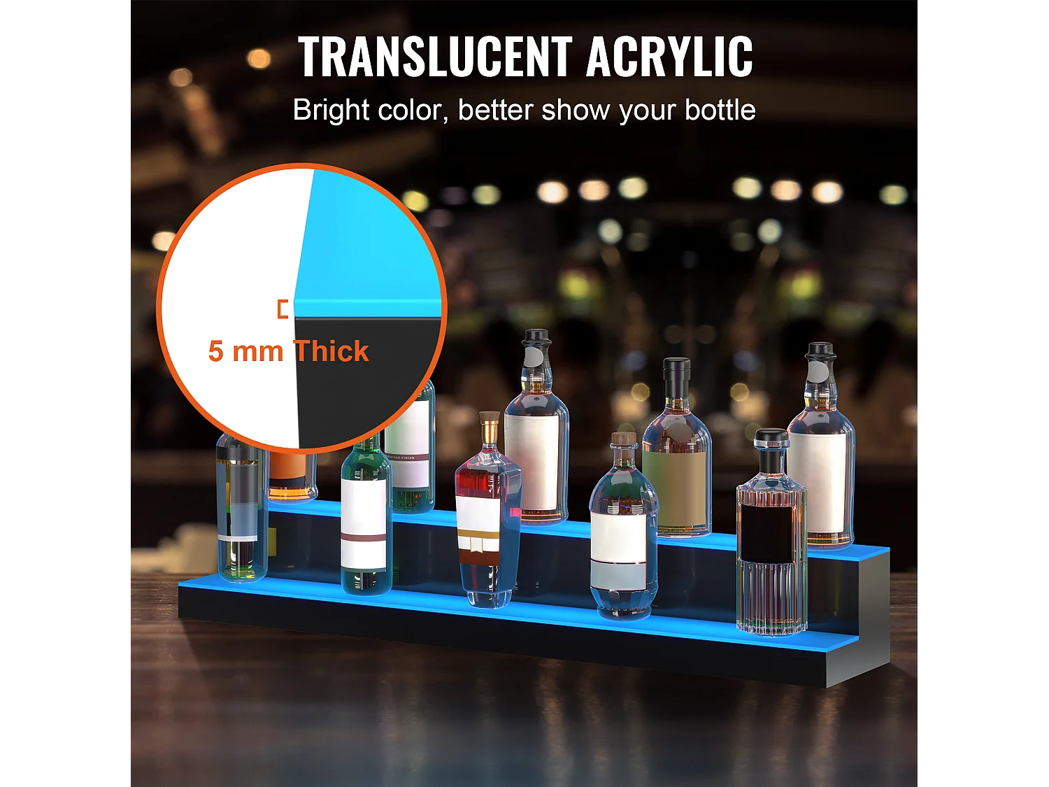 Présentoir à Bouteilles d'Alcool Éclairé à LED SucceBuy, Étagère de Bar, 101,4 cm, 2 Étapes